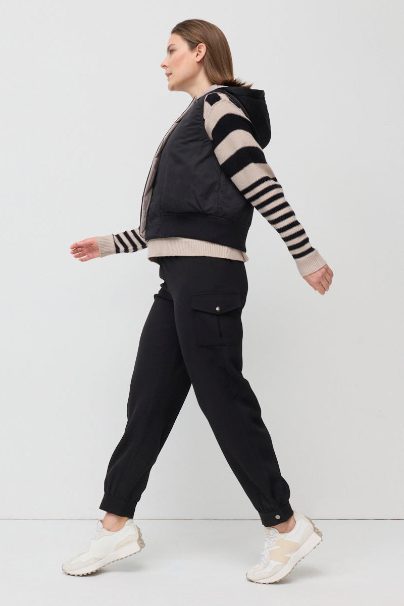 MARCO POLO REVERSIBLE QUILTED VEST - BLACK/STONE - THE VOGUE STORE