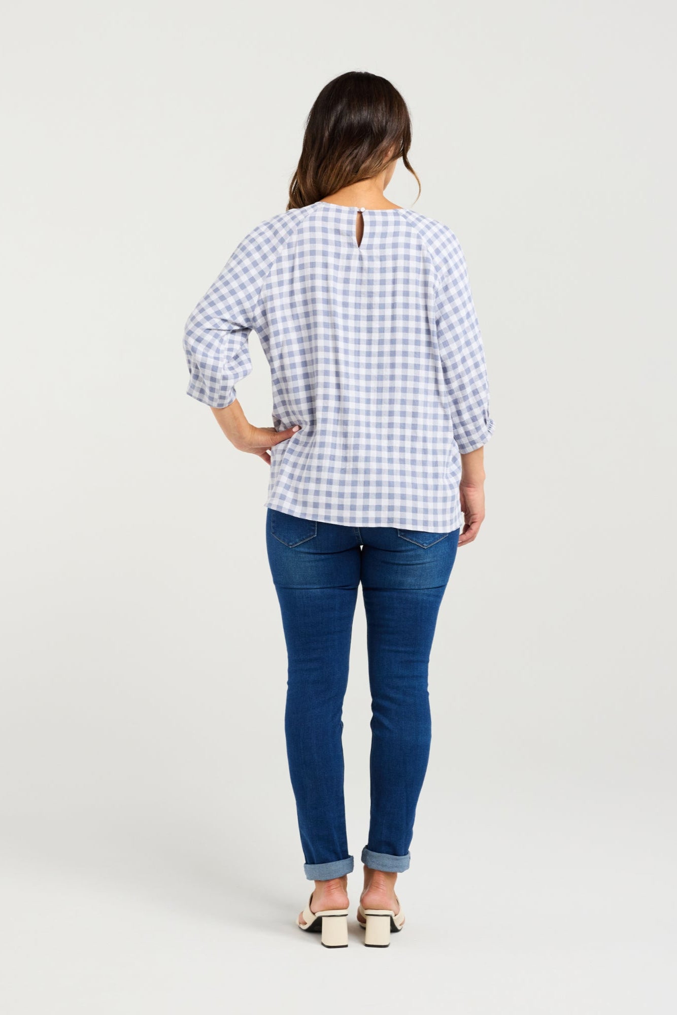 ZAFINA HAZEL TOP - BLUE CHECK - THE VOGUE STORE