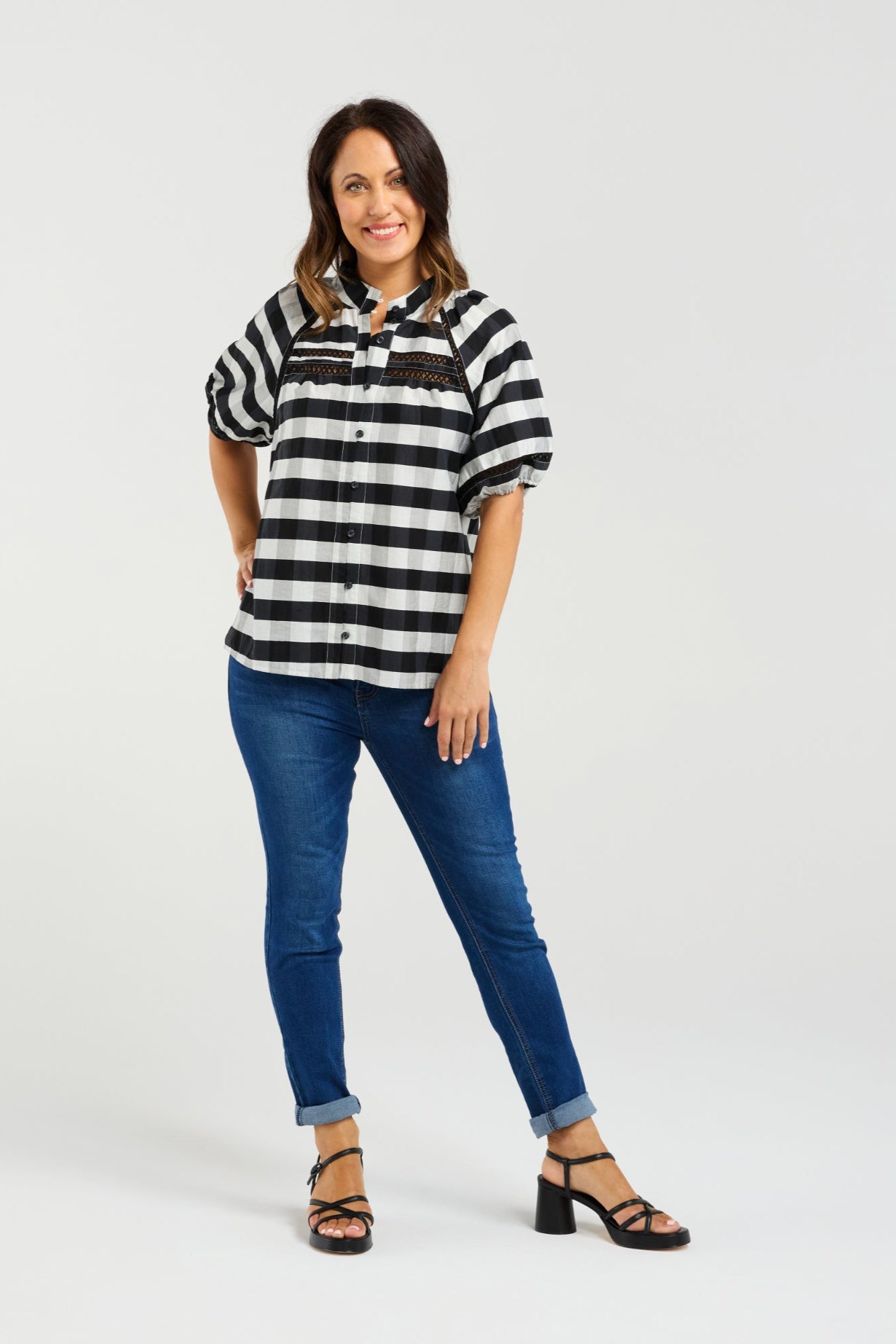 ZAFINA PENELOPE BLOUSE - BLACK CHECK - THE VOGUE STORE