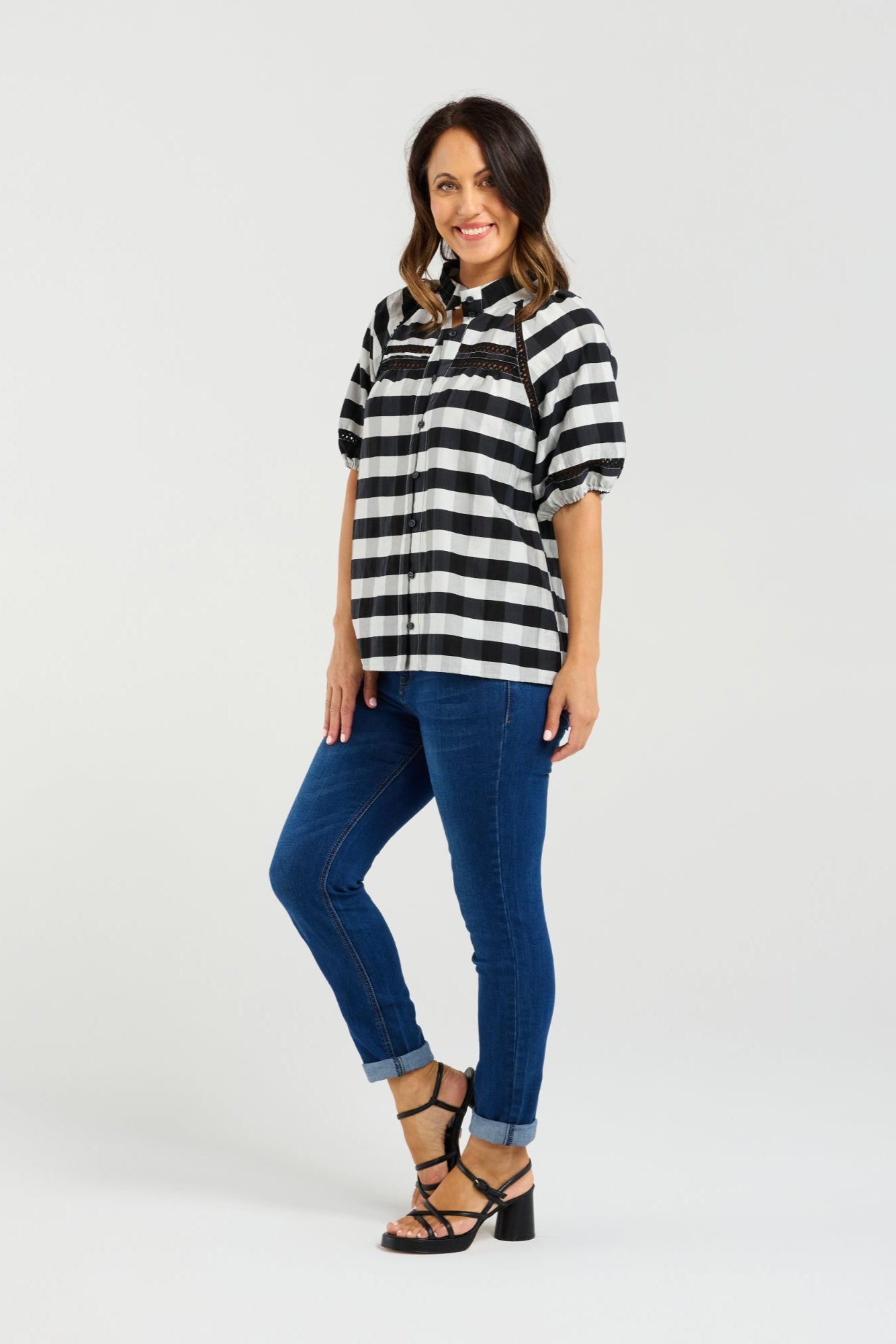 ZAFINA PENELOPE BLOUSE - BLACK CHECK - THE VOGUE STORE