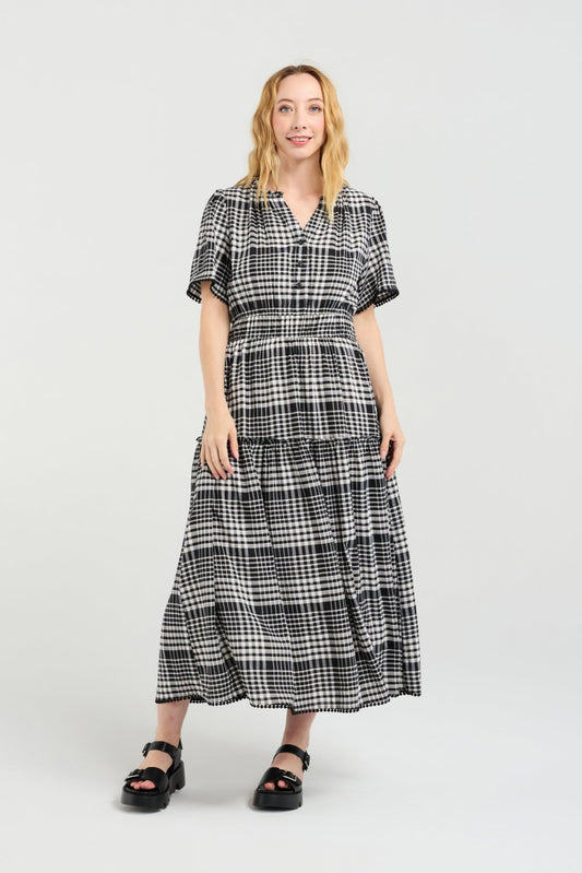 ZAFINA ODETTE DRESS - BLACK CHECK - THE VOGUE STORE