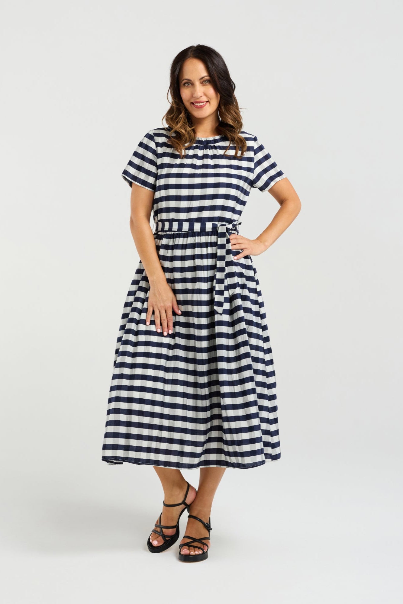 ZAFINA SCARLETT DRESS - NAVY CHECK - THE VOGUE STORE