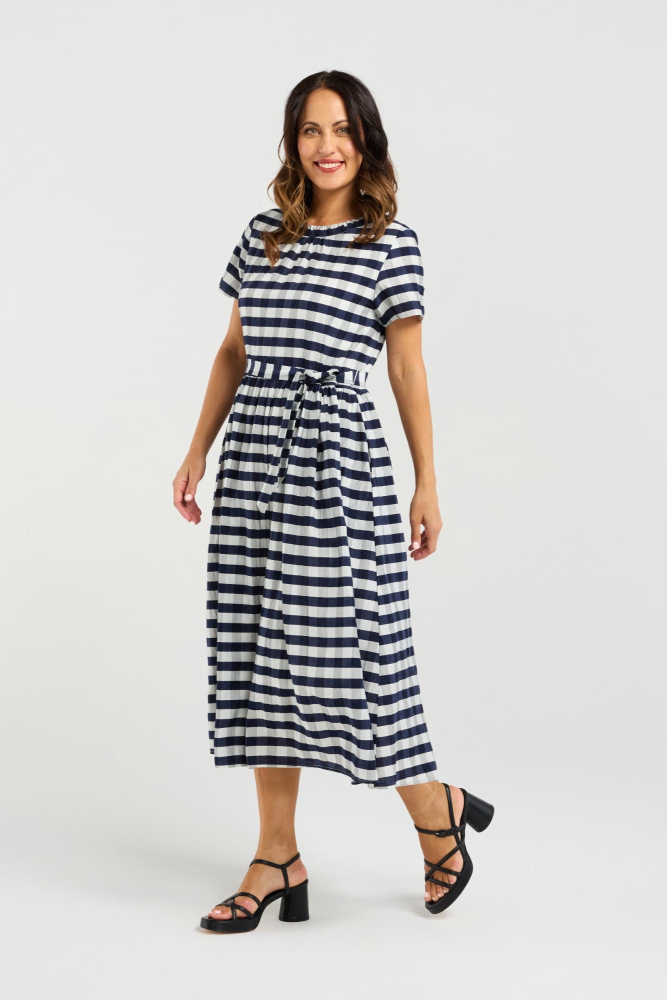 ZAFINA SCARLETT DRESS - NAVY CHECK - THE VOGUE STORE