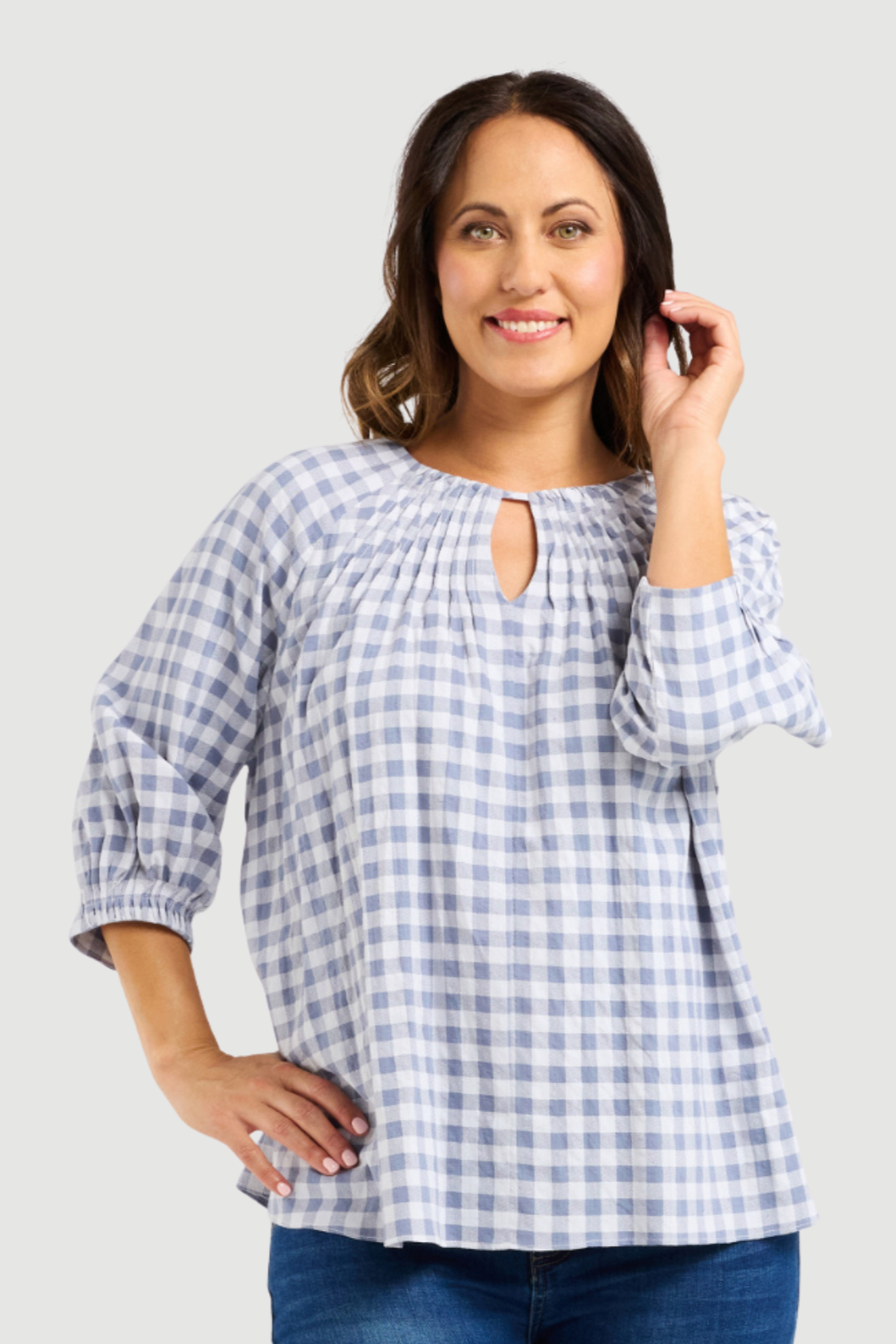 ZAFINA HAZEL TOP - BLUE CHECK