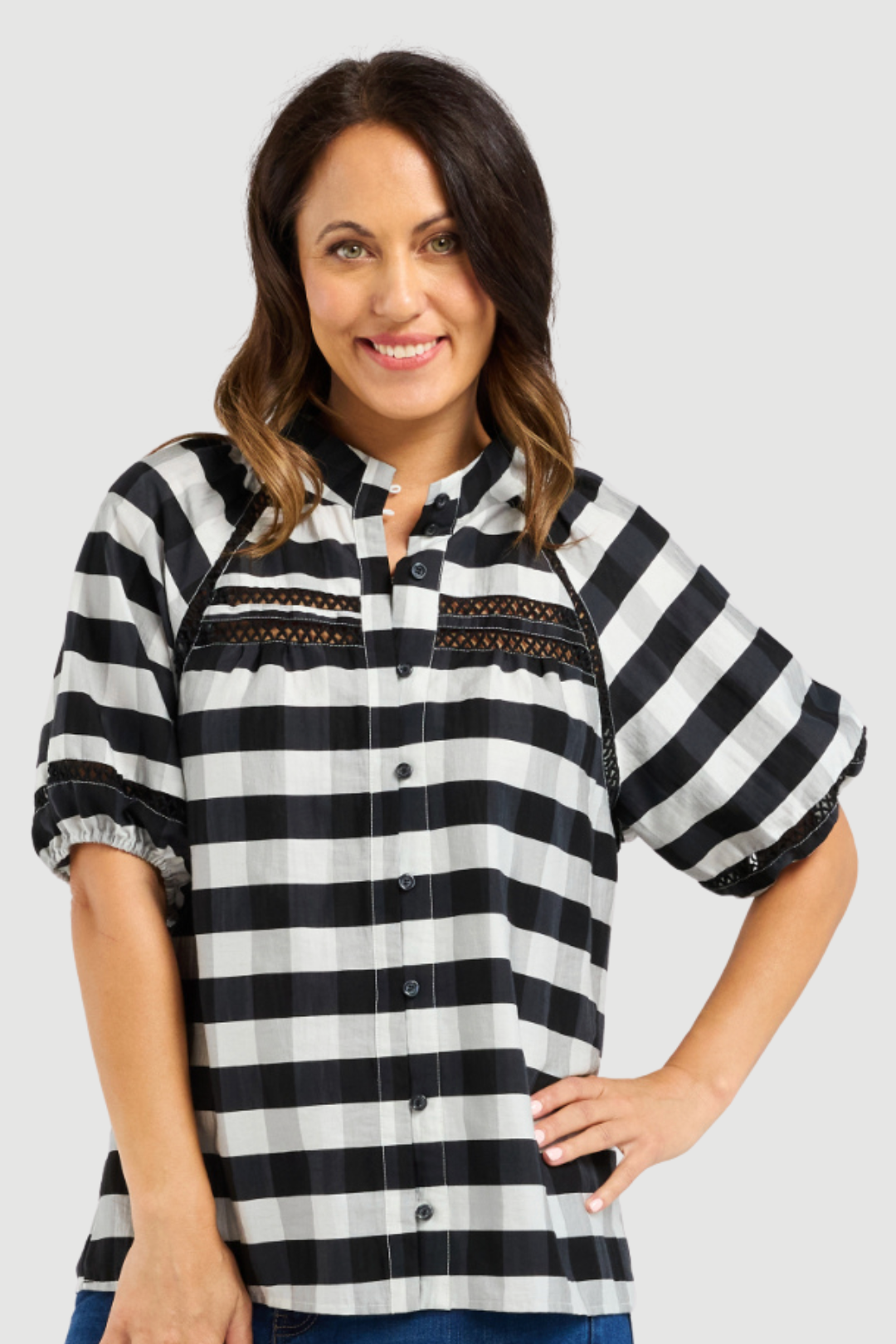 ZAFINA PENELOPE BLOUSE - BLACK CHECK - THE VOGUE STORE