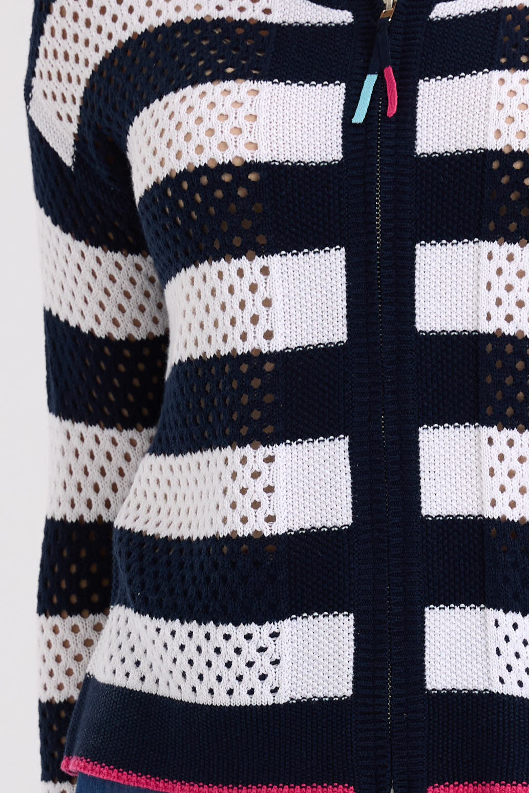 Z&P POINTELLE ZIP CARDI - NAVY - THE VOGUE STORE