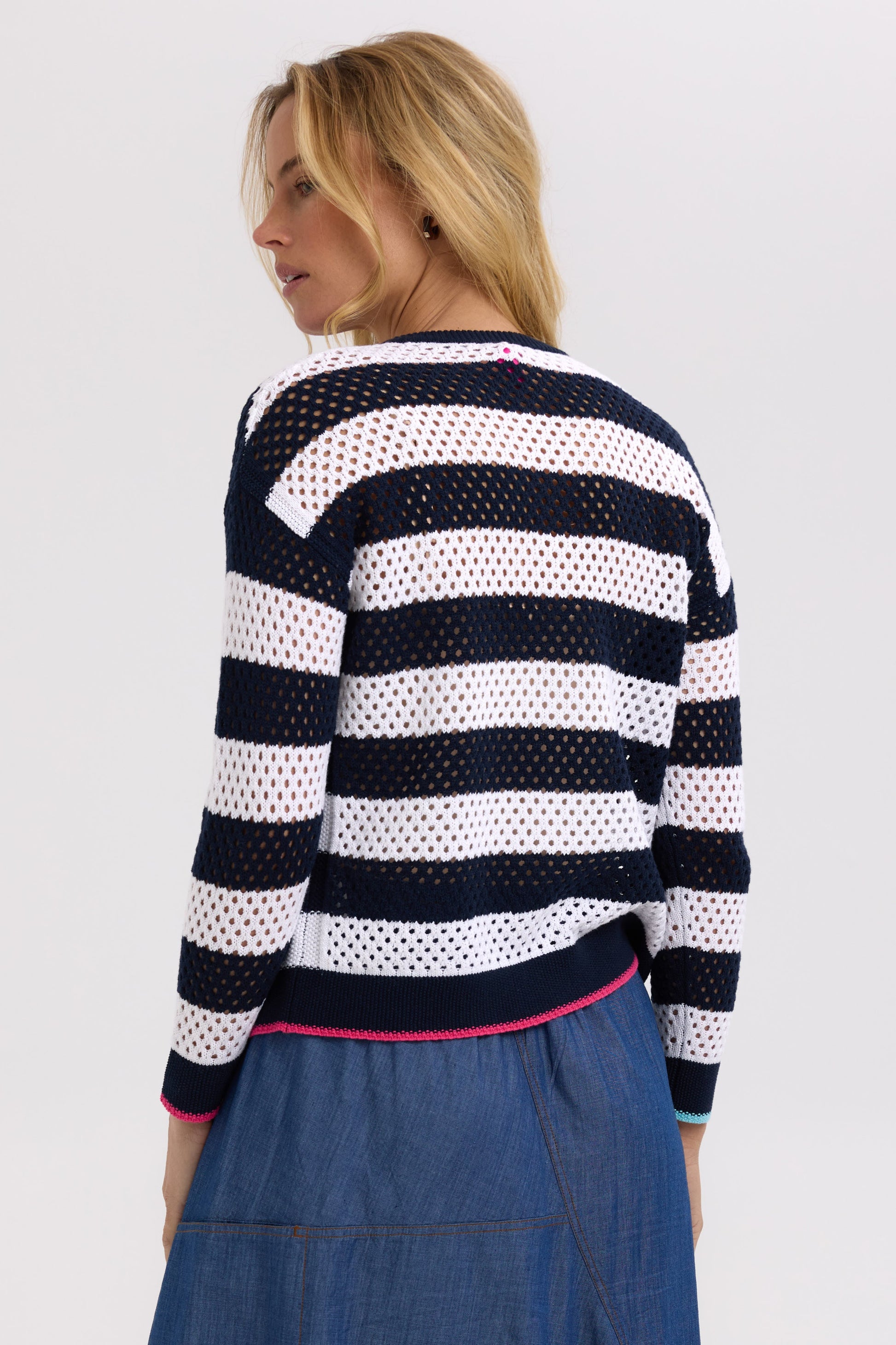 Z&P POINTELLE ZIP CARDI - NAVY - THE VOGUE STORE