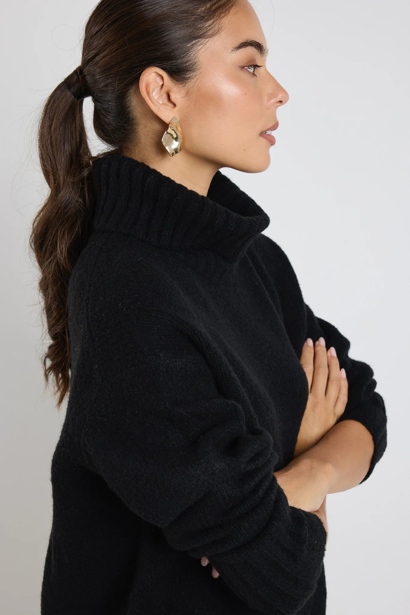 AMONG THE BRAVE ZEALOUS BLACK ROLL NECK SUPER SOFT KNIT JUMPER - THE VOGUE STORE
