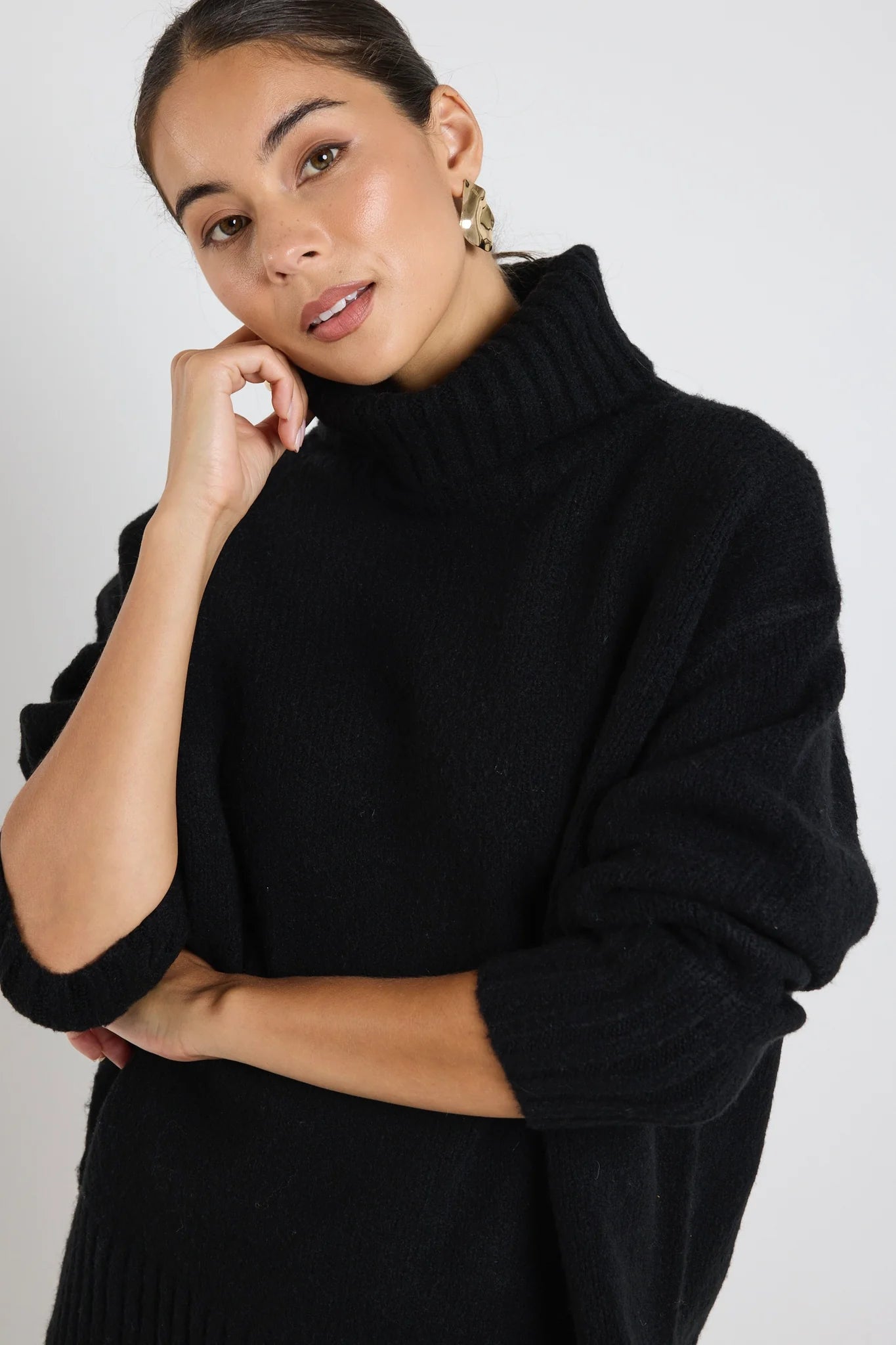 AMONG THE BRAVE ZEALOUS BLACK ROLL NECK SUPER SOFT KNIT JUMPER - THE VOGUE STORE