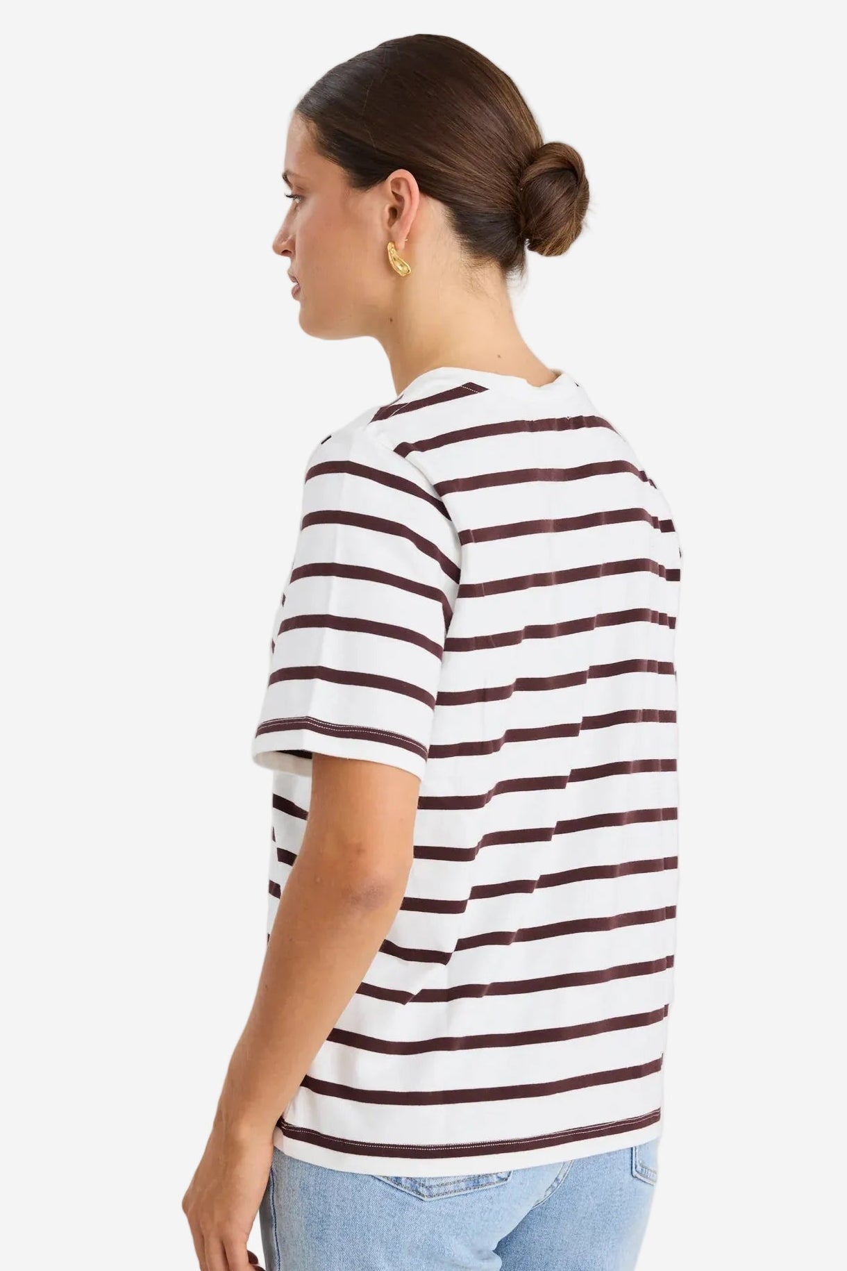 RE:UNION BINDING CHOCOLATE WHITE STRIPE BOXY FIT TEE - THE VOGUE STORE