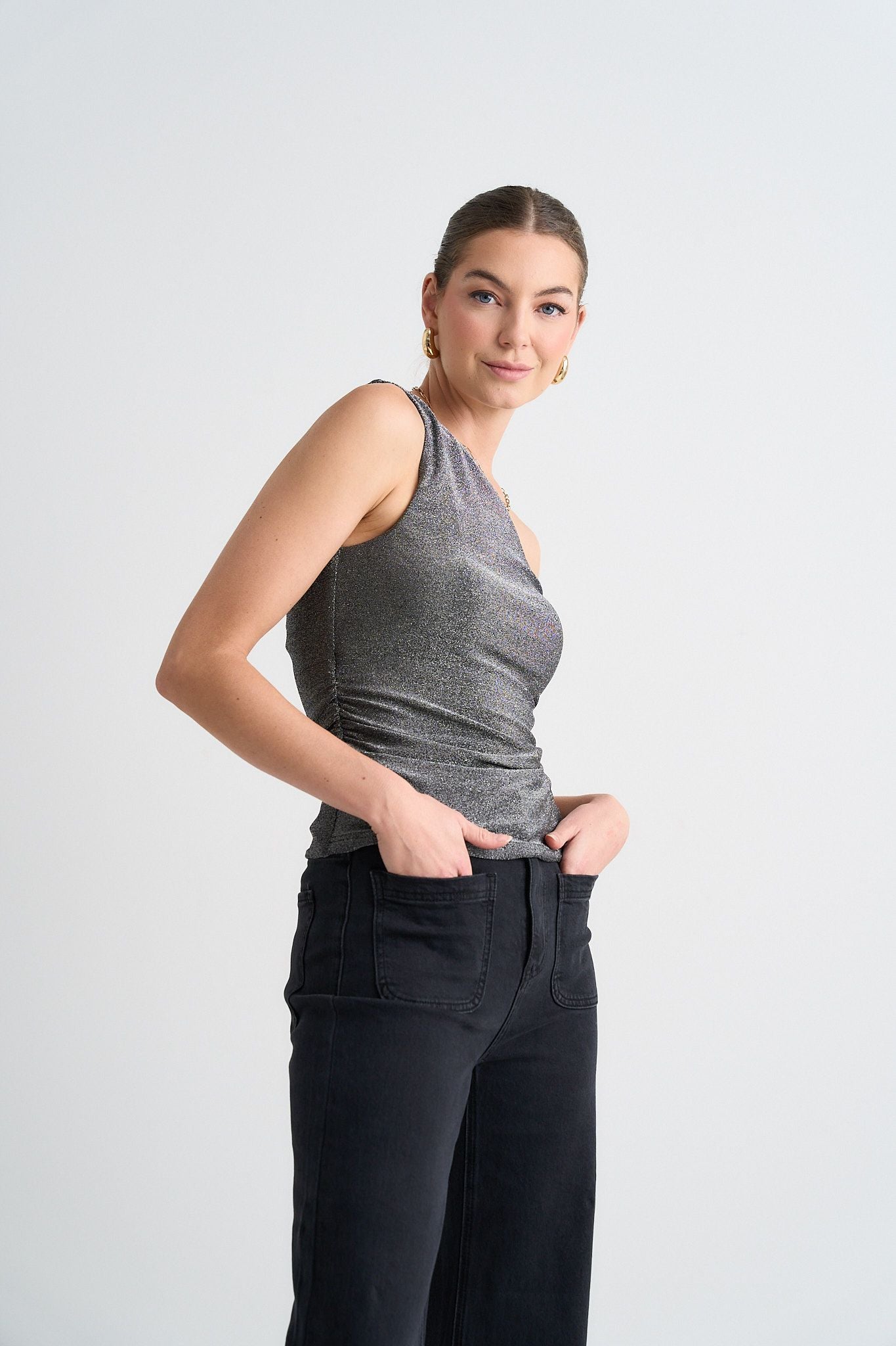 AMONG THE BRAVE ZOEY BLACK DENIM HIGH RISE WIDE LEG POCKET JEAN - THE VOGUE STORE