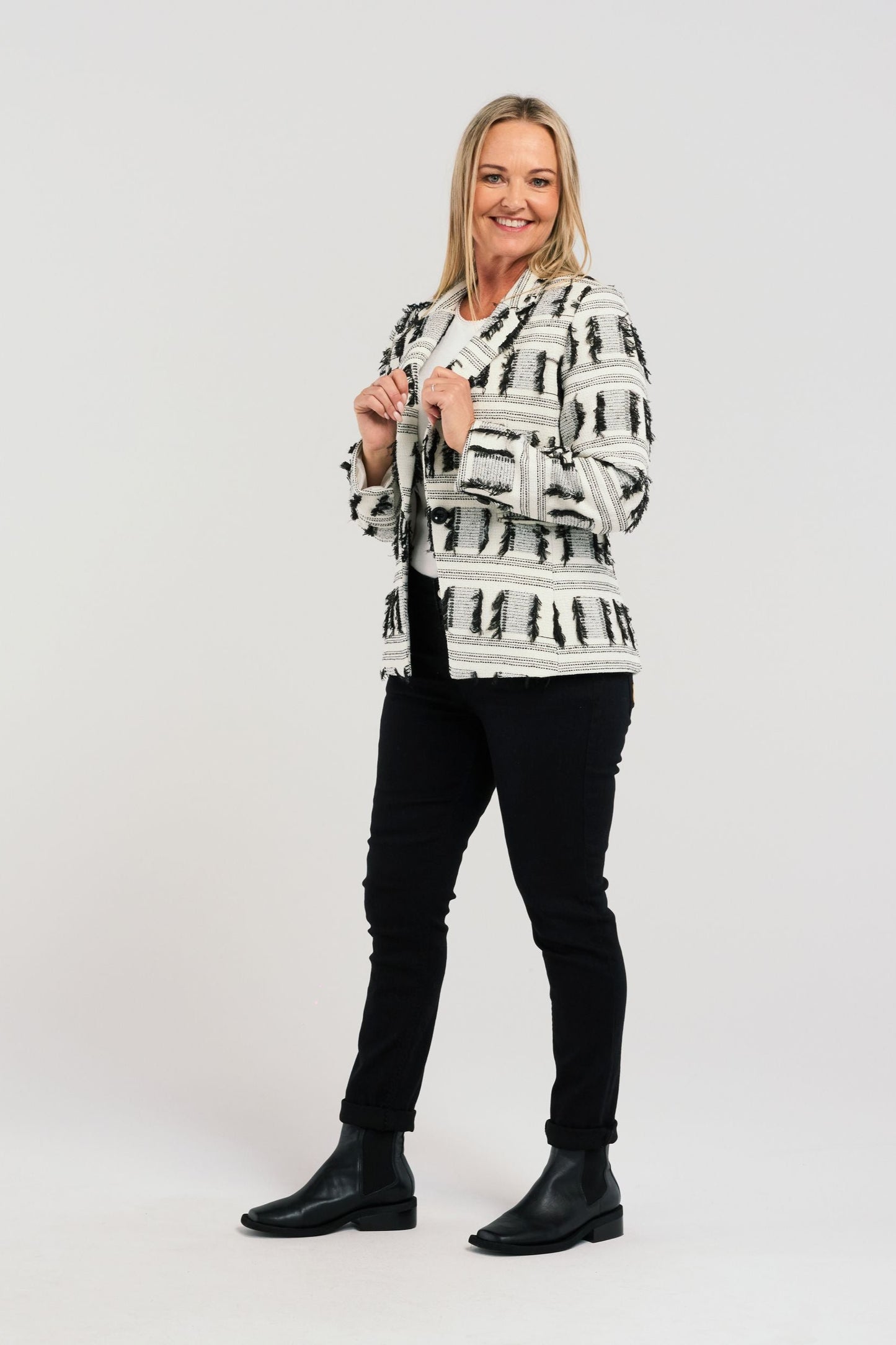 ZAFINA JORDAN BLAZER - BLACK WHITE MIX - THE VOGUE STORE