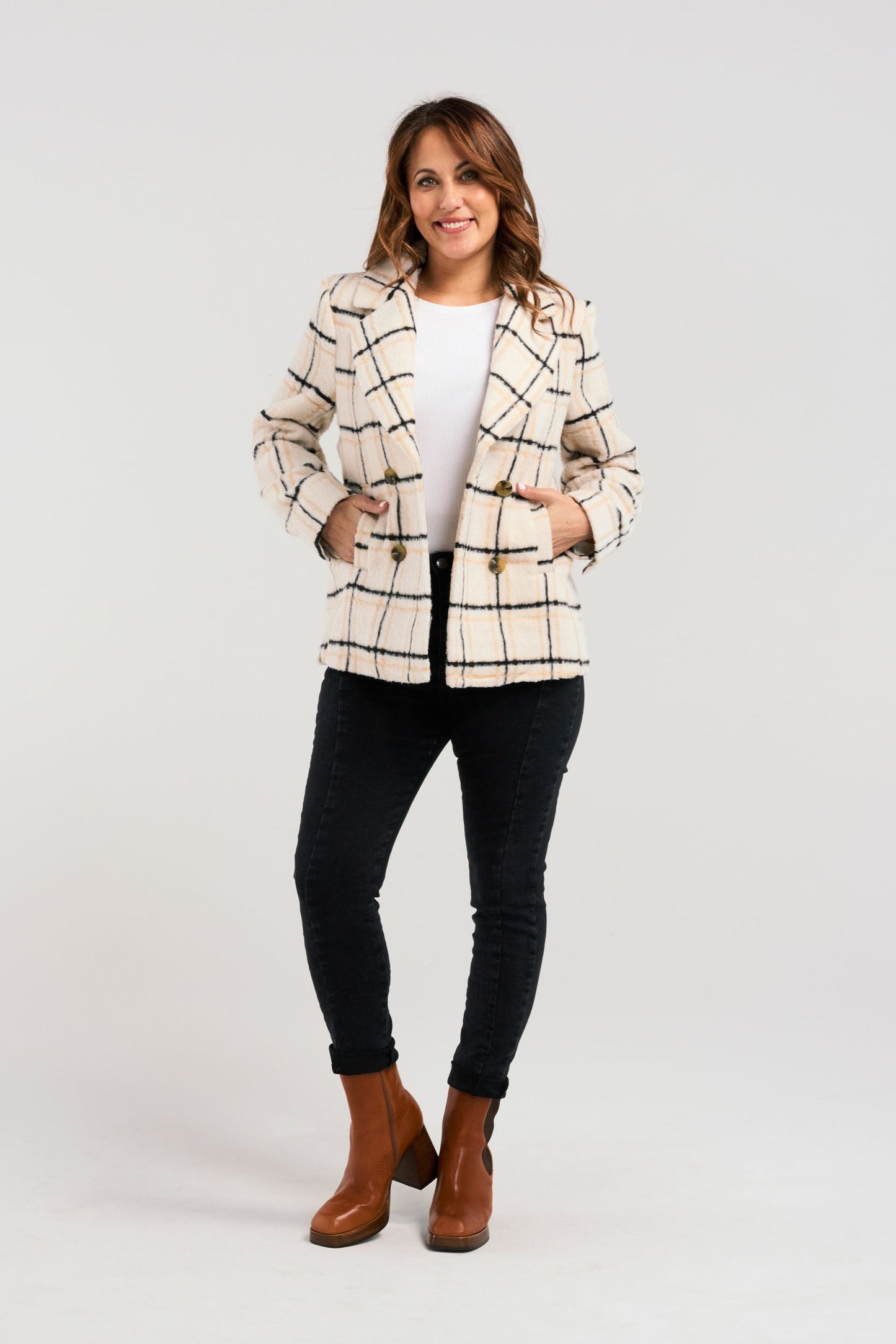 ZAFINA VEDA COAT - BEIGE PLAID - THE VOGUE STORE