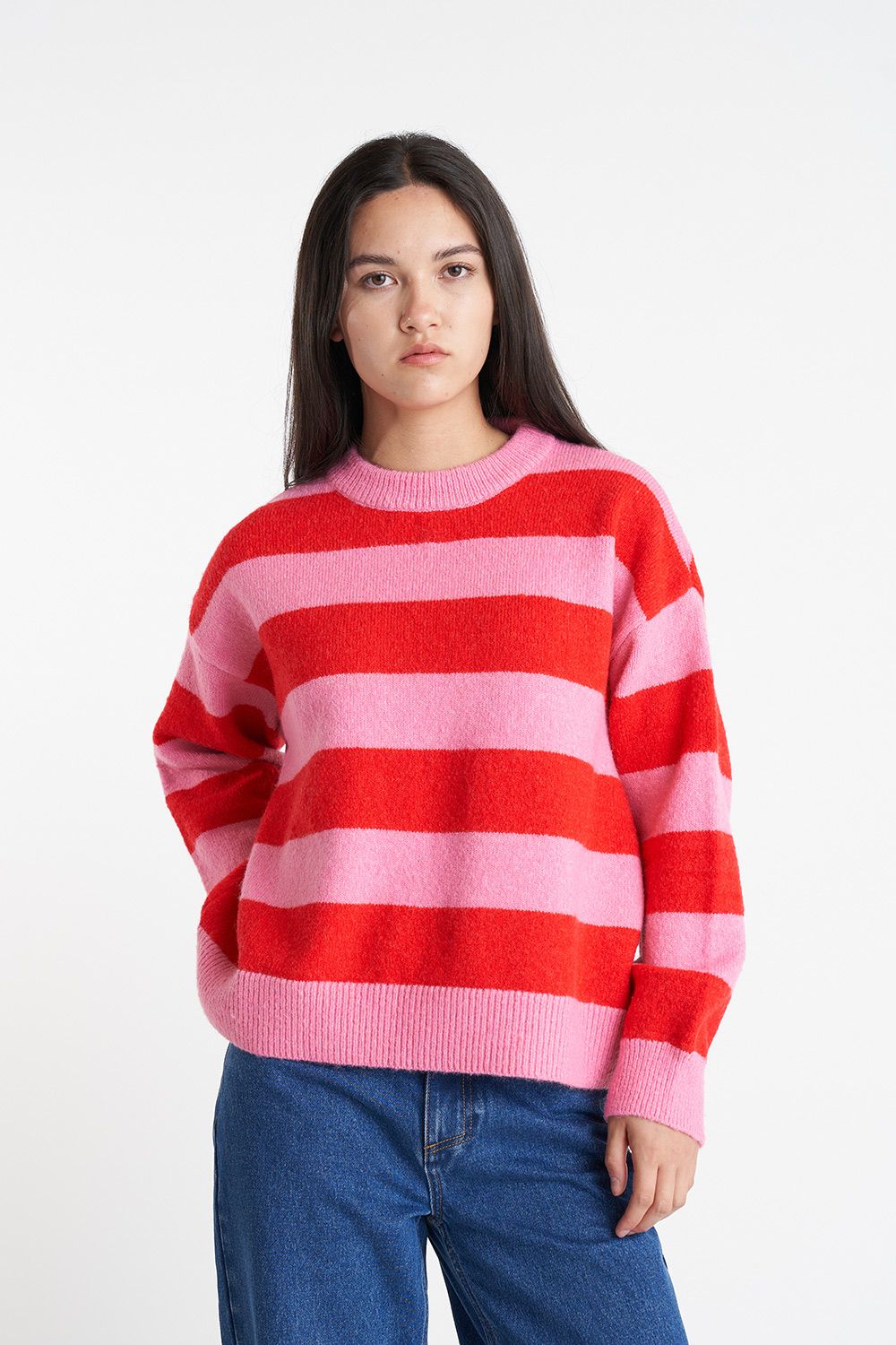 HUFFER KENZIE KNIT CREW - BON BON/CHERRY - THE VOGUE STORE