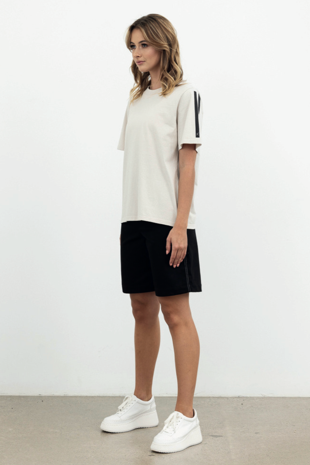 STYLE X LAB SNAPSHOT TEE - BONE/BLACK PRINT - THE VOGUE STORE