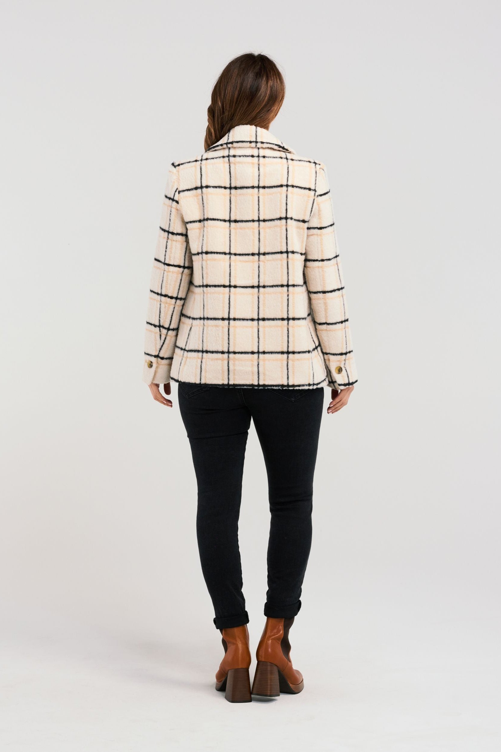 ZAFINA VEDA COAT - BEIGE PLAID - THE VOGUE STORE