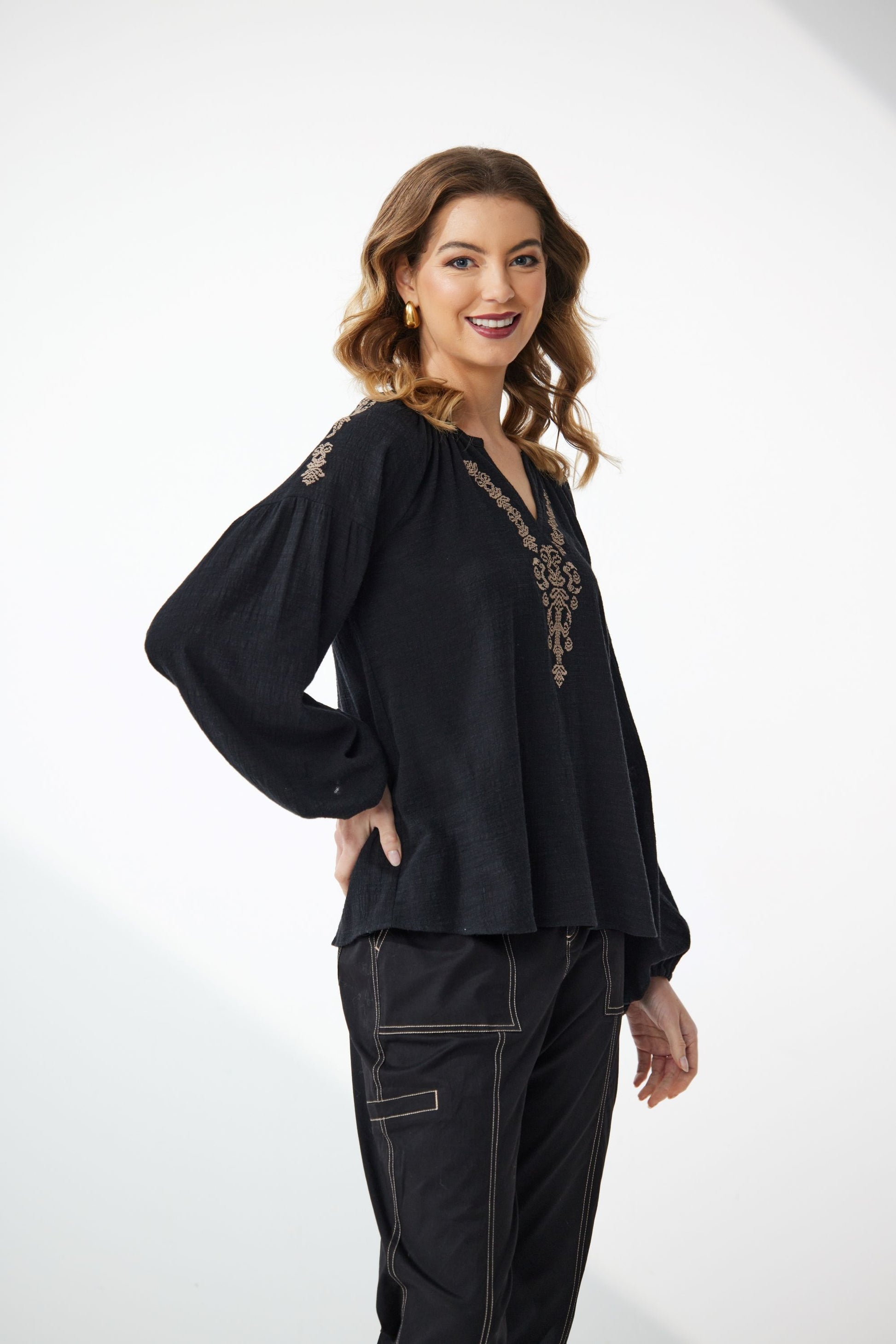 NEWPORT ELLIS EMBROIDERED BLOUSE - BLACK - THE VOGUE STORE