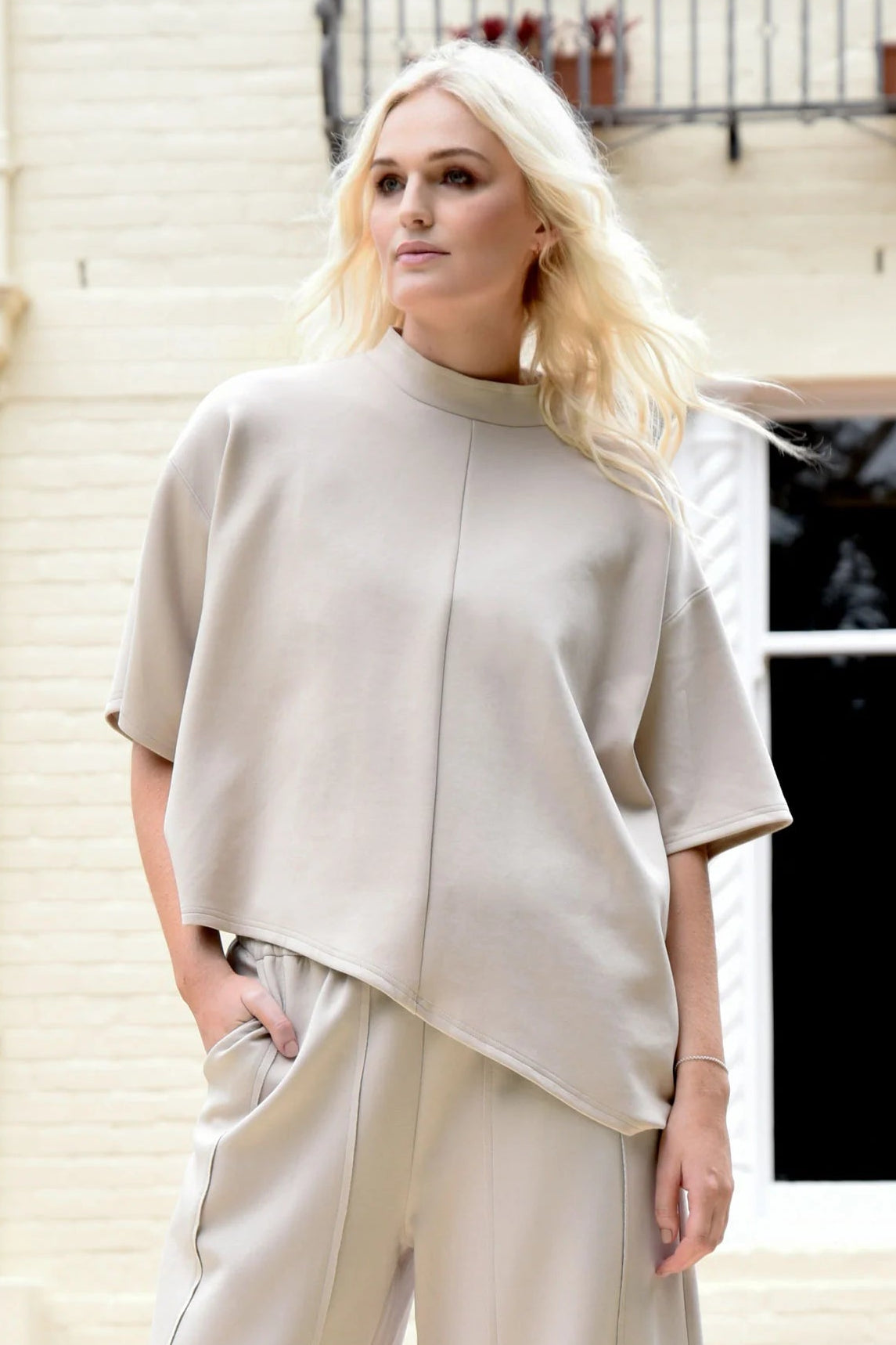 CURATE LOUNGE EFFECT TOP - BONE - THE VOGUE STORE