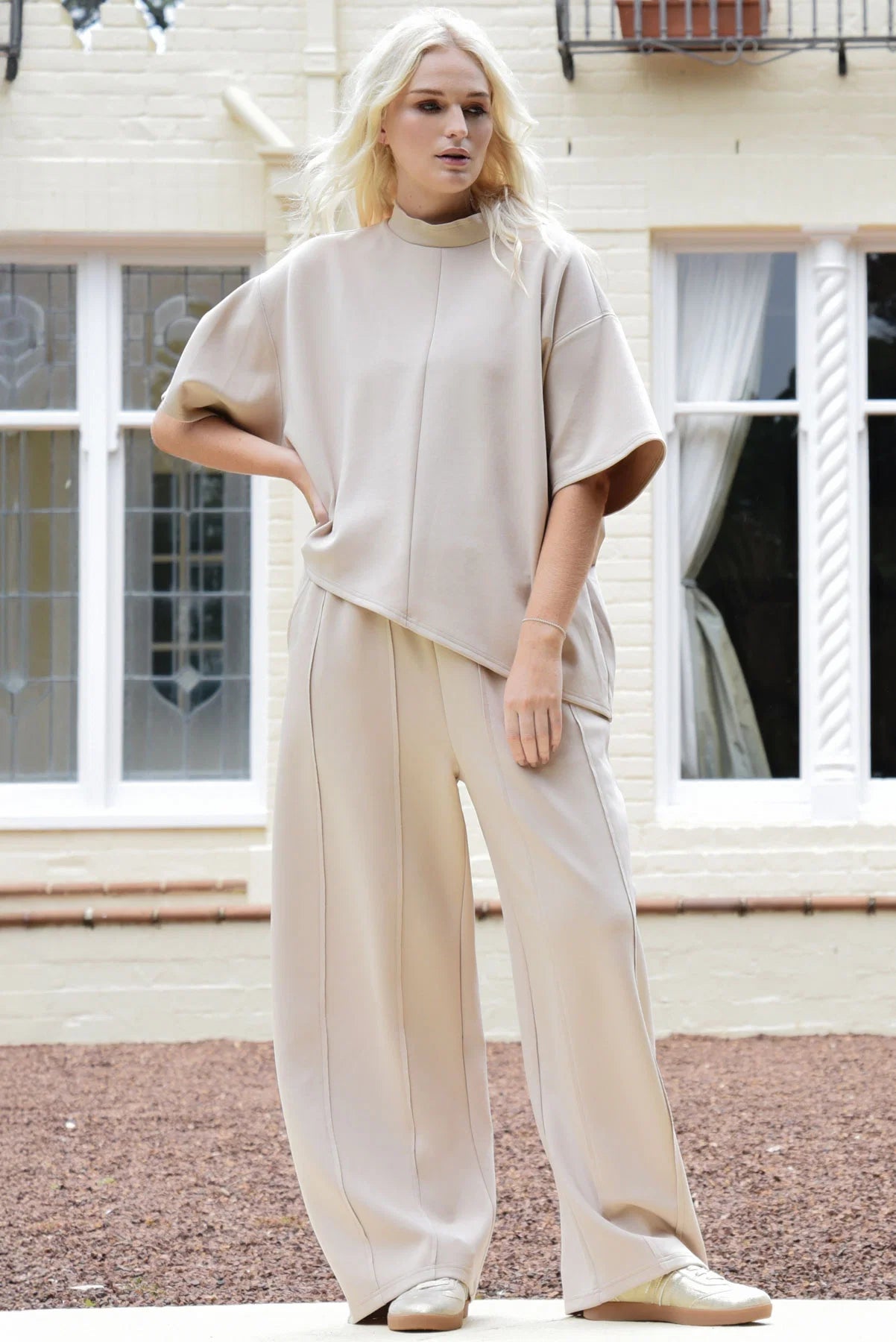 CURATE LOUNGE EFFECT TOP - BONE - THE VOGUE STORE