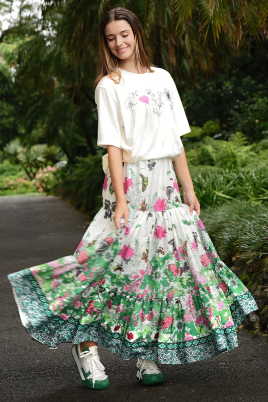 CURATE FREE FEELING SKIRT - FLORAL BORDER - THE VOGUE STORE