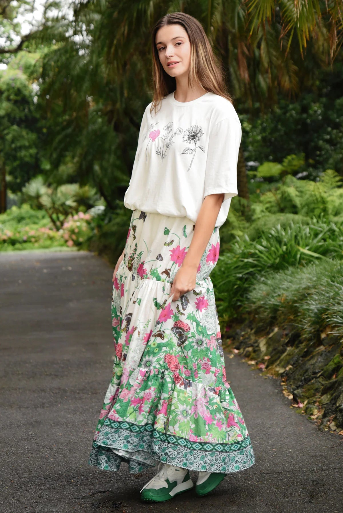 CURATE FREE FEELING SKIRT - FLORAL BORDER - THE VOGUE STORE
