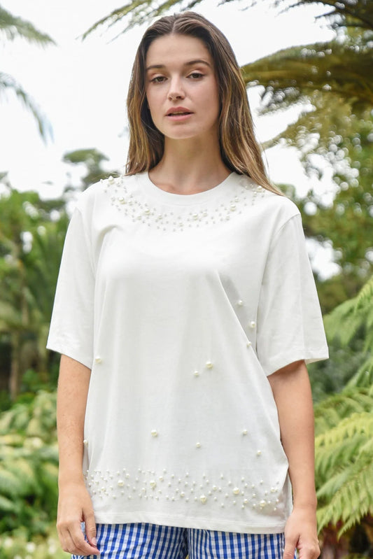 CURATE MY GIRL PEARL TOP - WHITE - THE VOGUE STORE