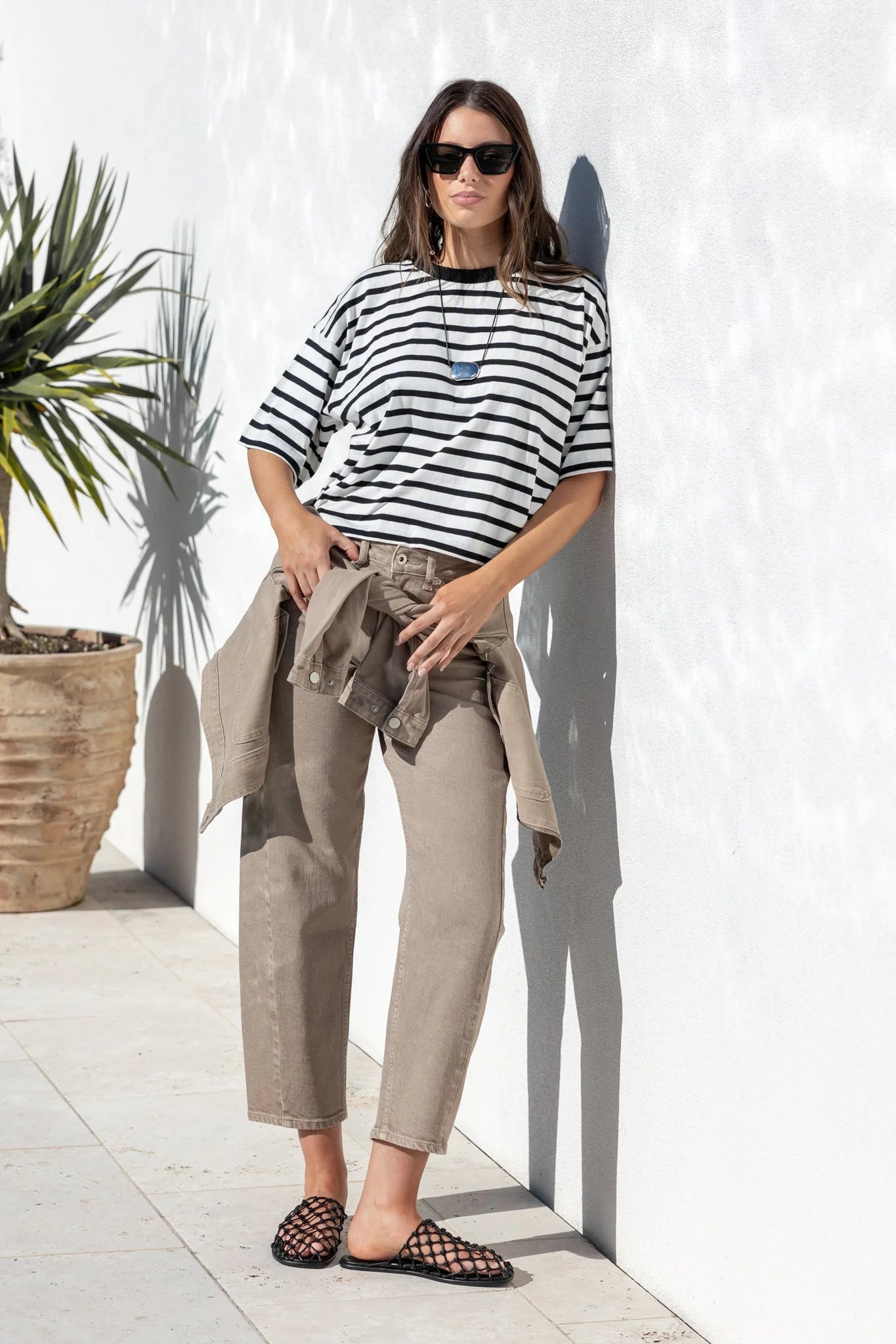 STORIES BE TOLD IDOLISE TAUPE STRETCH SOFT BARREL JEAN - THE VOGUE STORE