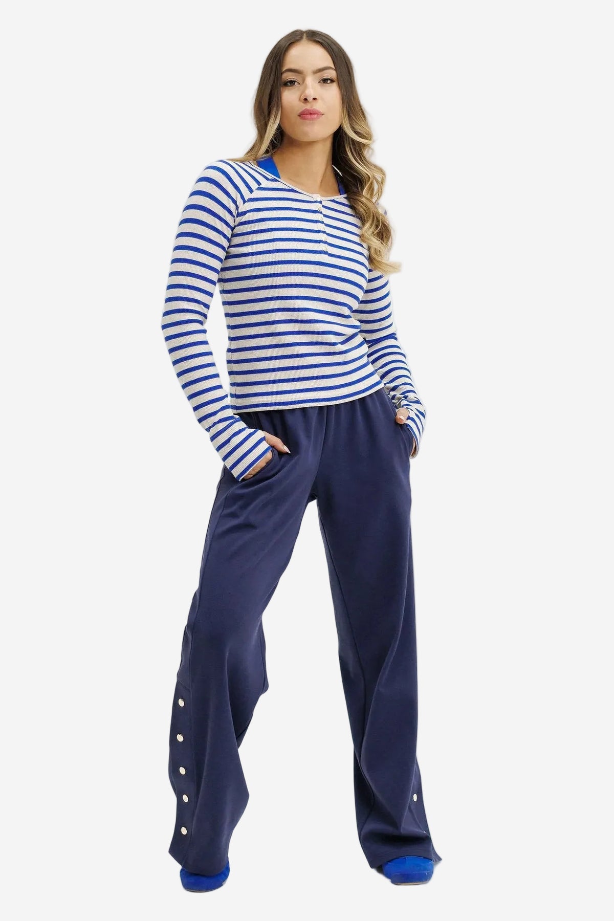 ROSE ROAD BENNE LONG SLEEVE - MARINE STRIPES - THE VOGUE STORE