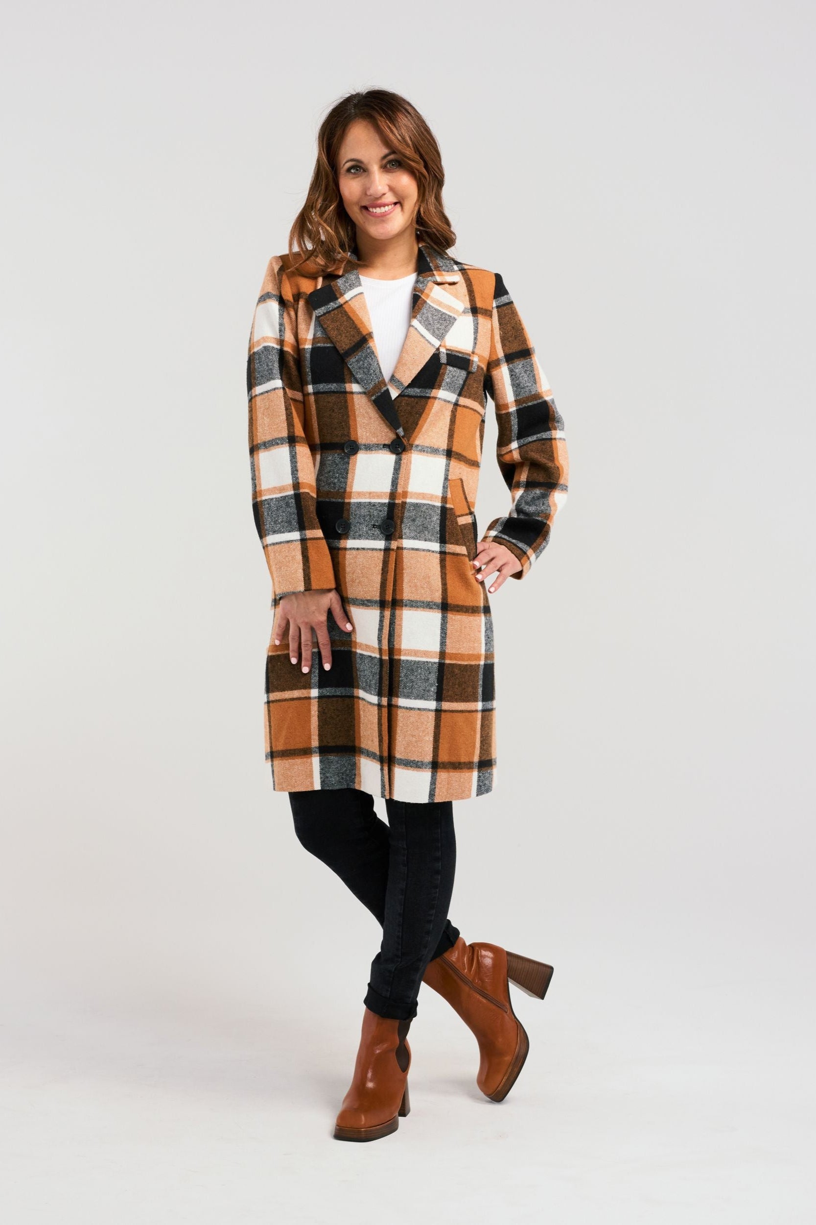 ZAFINA FELIX COAT - ORANGE PLAID - THE VOGUE STORE