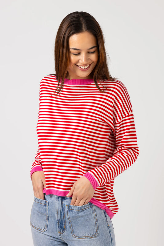 STELLA + GEMMA STREET JUMPER - RED STRIPE - THE VOGUE STORE