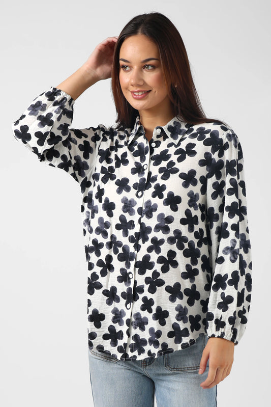 STELLA + GEMMA CHARLOTTE SHIRT - NAVY FLOWERS - THE VOGUE STORE