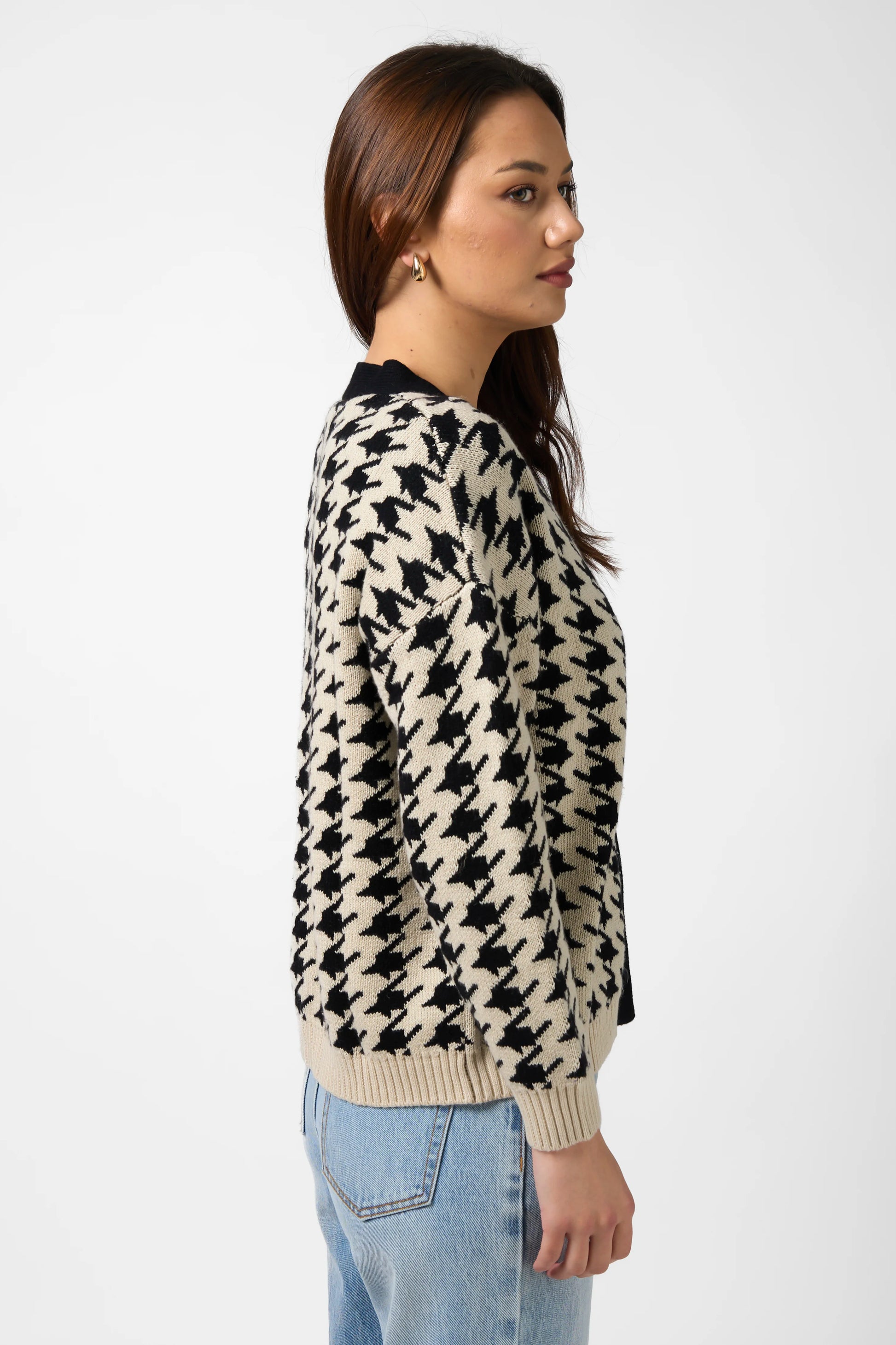 STELLA + GEMMA XANTHE CARDIGAN HOUNDSTOOTH - BLACK TEA - THE VOGUE STORE