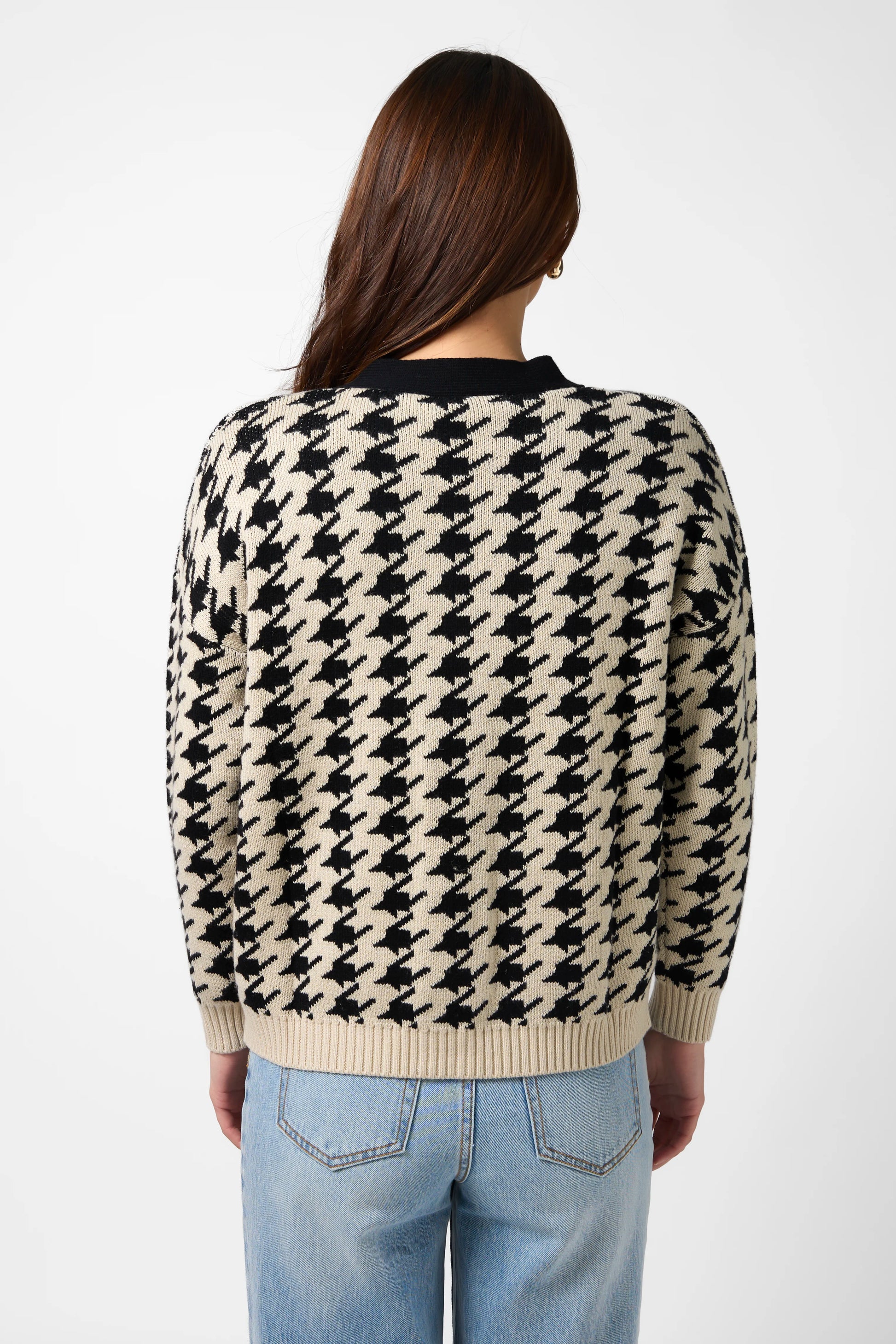 STELLA + GEMMA XANTHE CARDIGAN HOUNDSTOOTH - BLACK TEA - THE VOGUE STORE