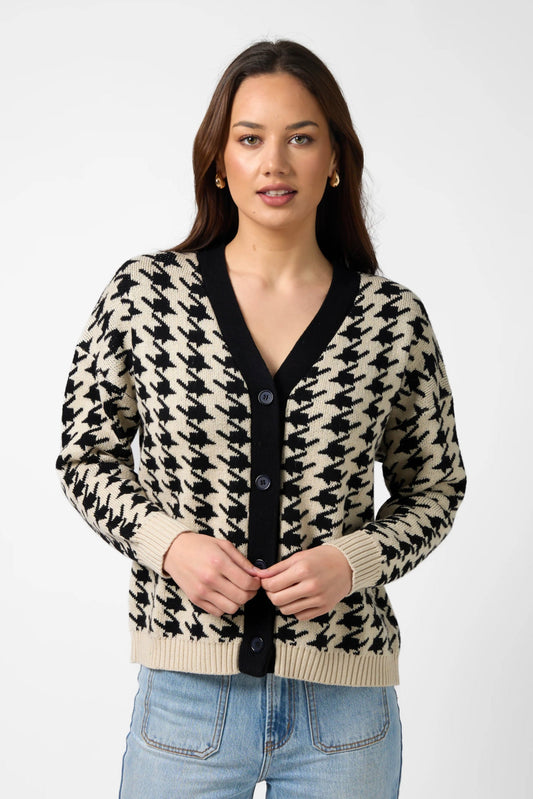STELLA + GEMMA XANTHE CARDIGAN HOUNDSTOOTH - BLACK TEA - THE VOGUE STORE