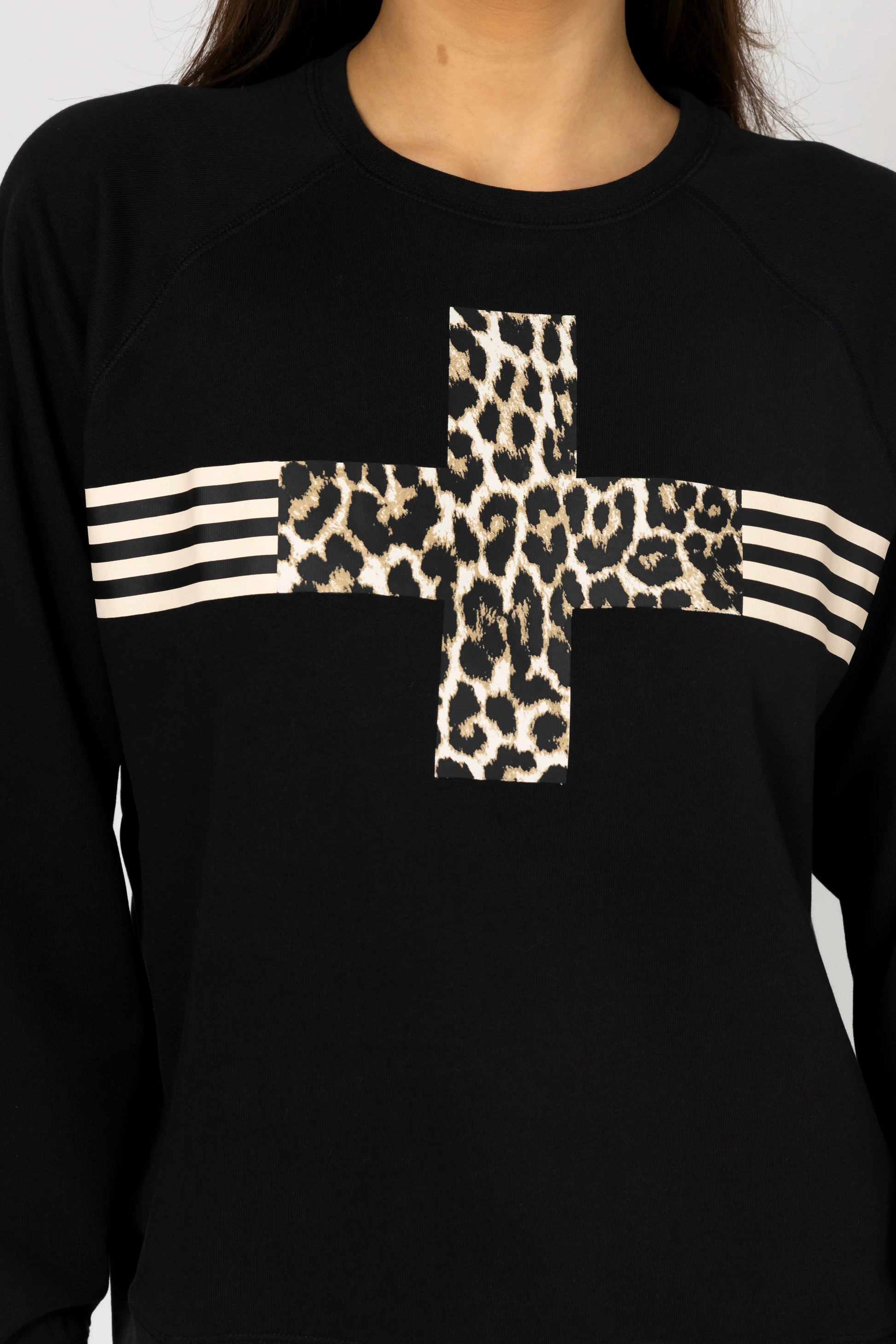 STELLA + GEMMA EVERYDAY SWEATER - BLACK LEOPARD CROSS STRIPES - THE VOGUE STORE
