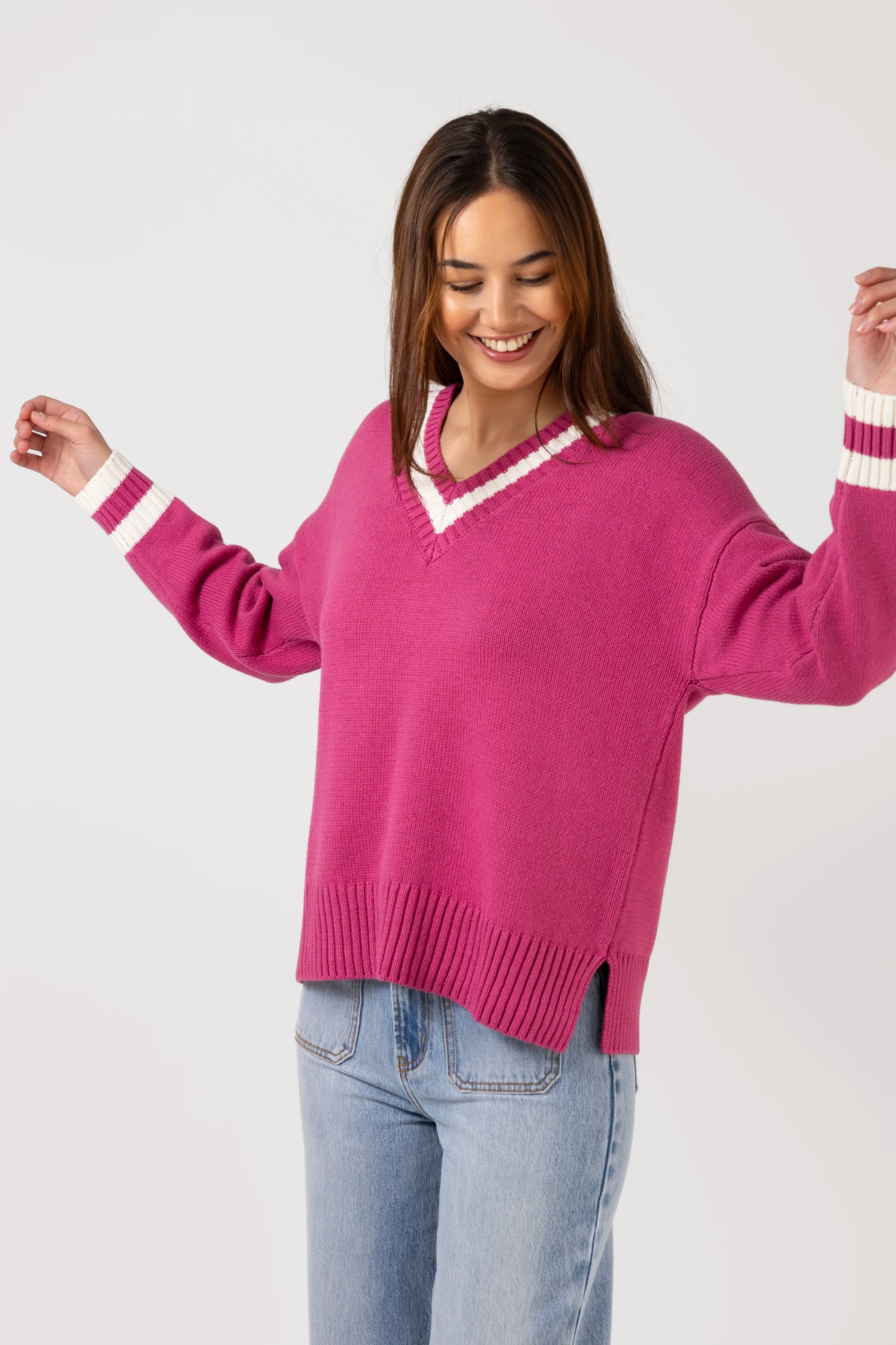 STELLA + GEMMA JIMMY JUMPER - RASPBERRY - THE VOGUE STORE