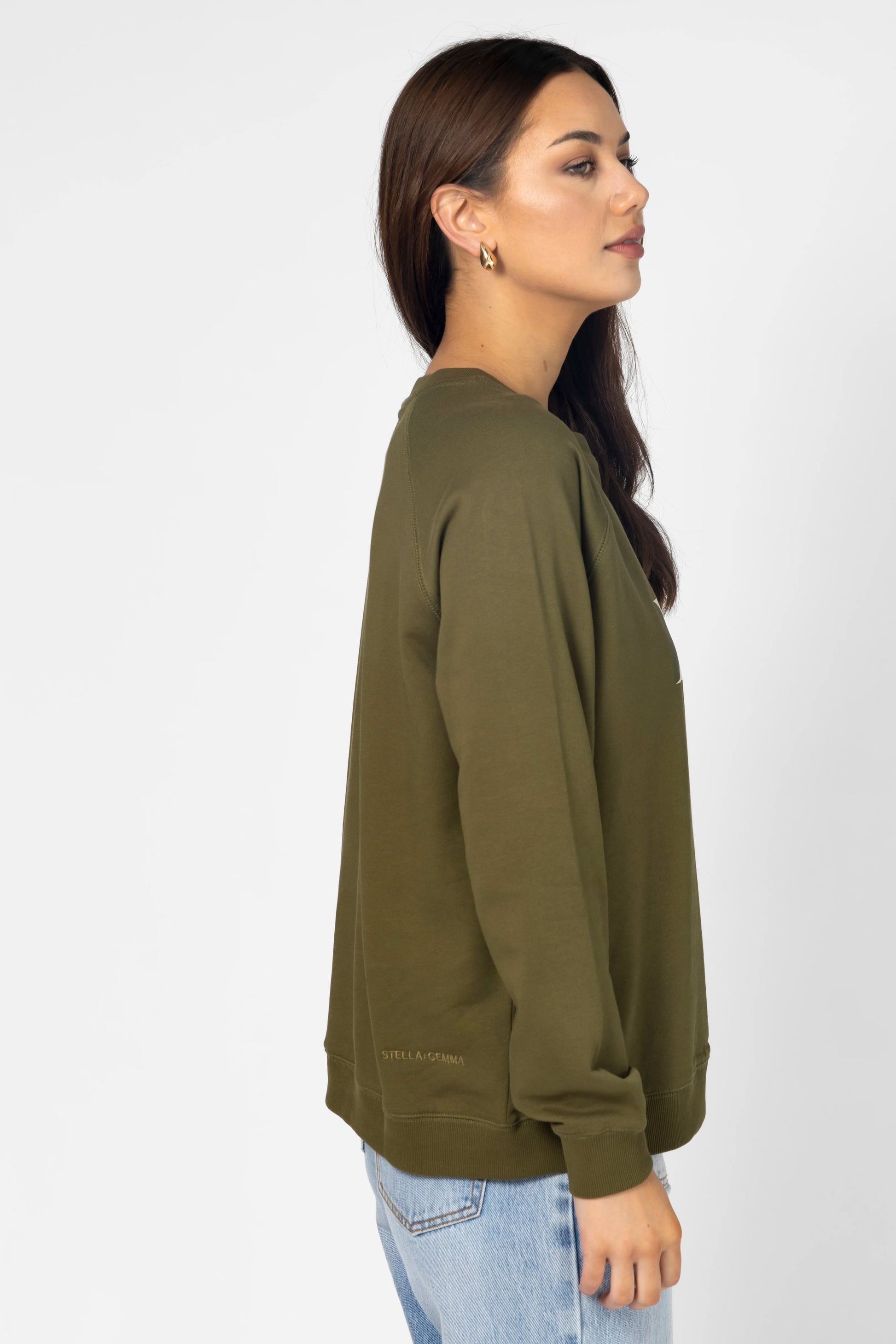 STELLA + GEMMA CLASSIC SWEATER - OLIVE MOSAIC CROSS - THE VOGUE STORE