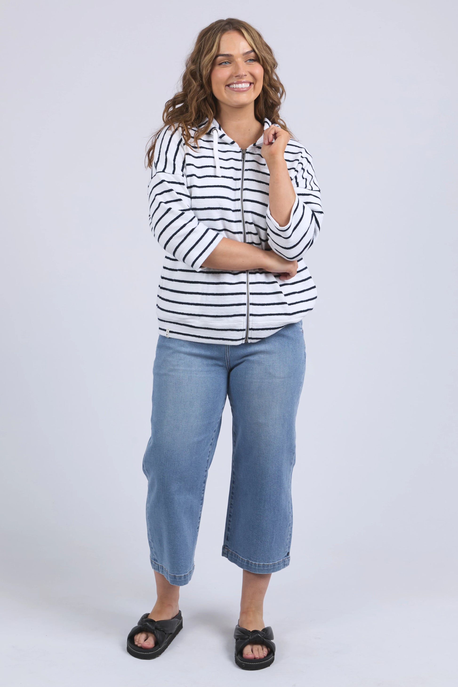 ELM BEACHY HOODIE - WHITE/ NAVY STRIPE - THE VOGUE STORE