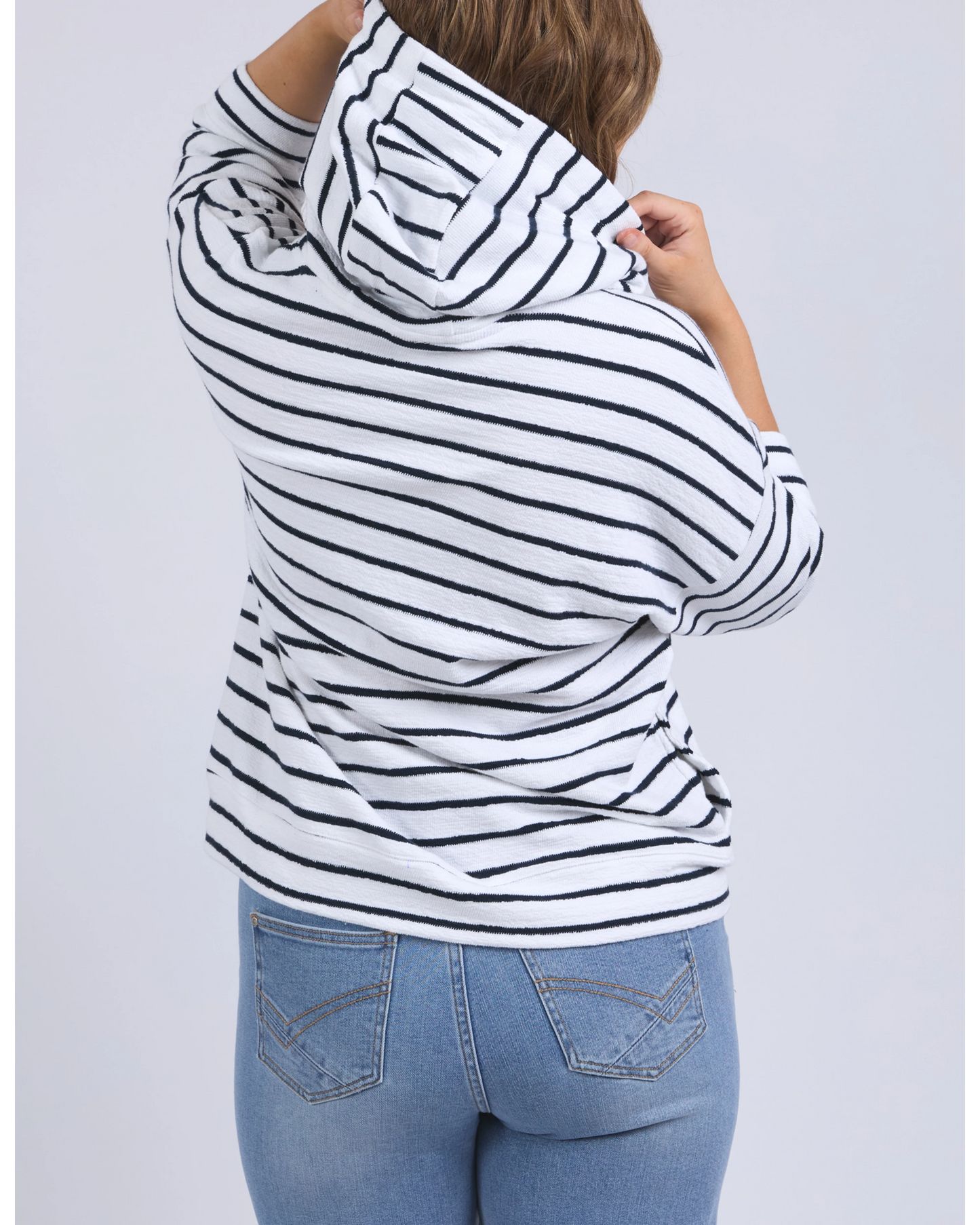 ELM BEACHY HOODIE - WHITE/ NAVY STRIPE