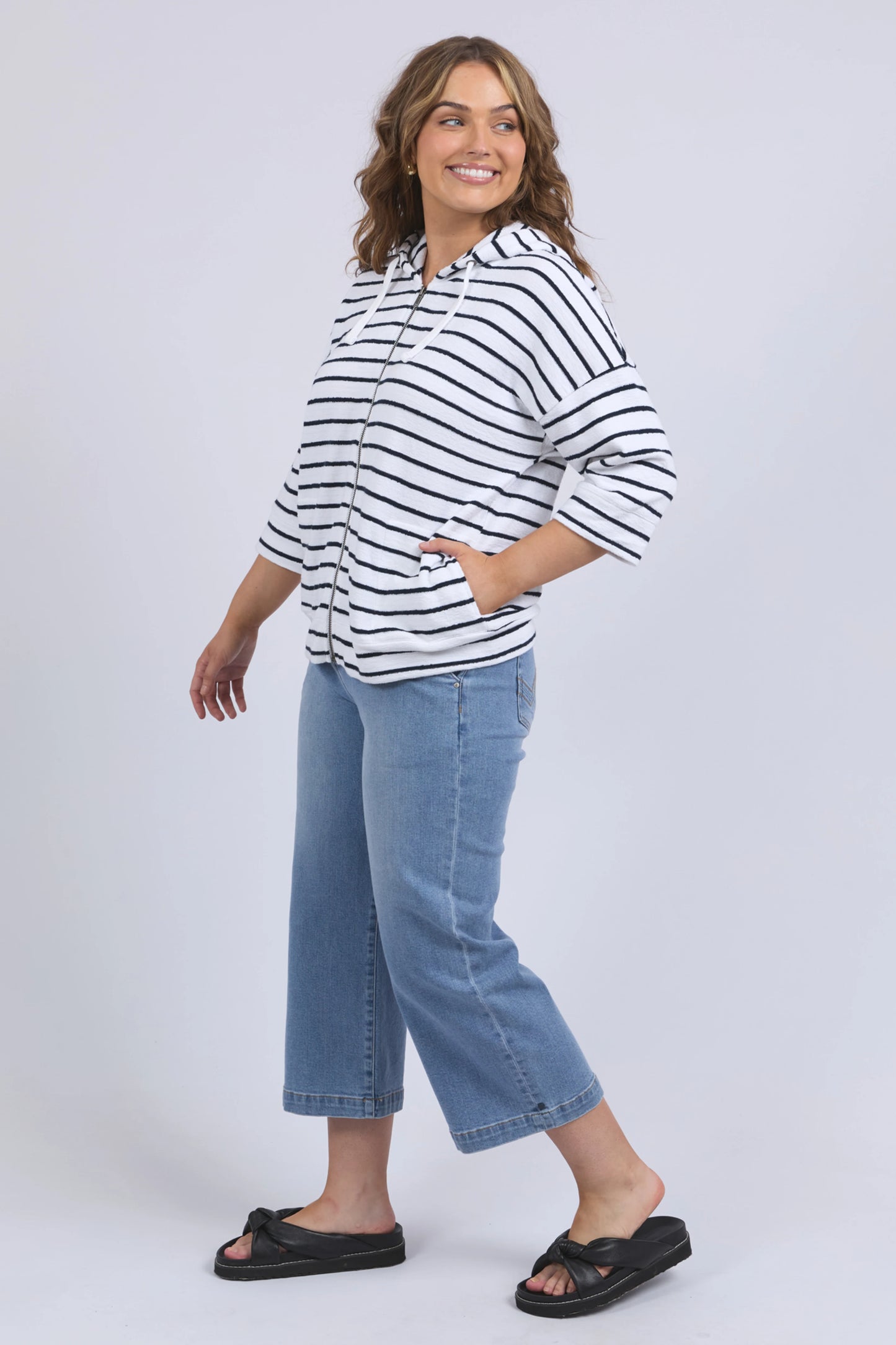 ELM BEACHY HOODIE - WHITE/ NAVY STRIPE - THE VOGUE STORE