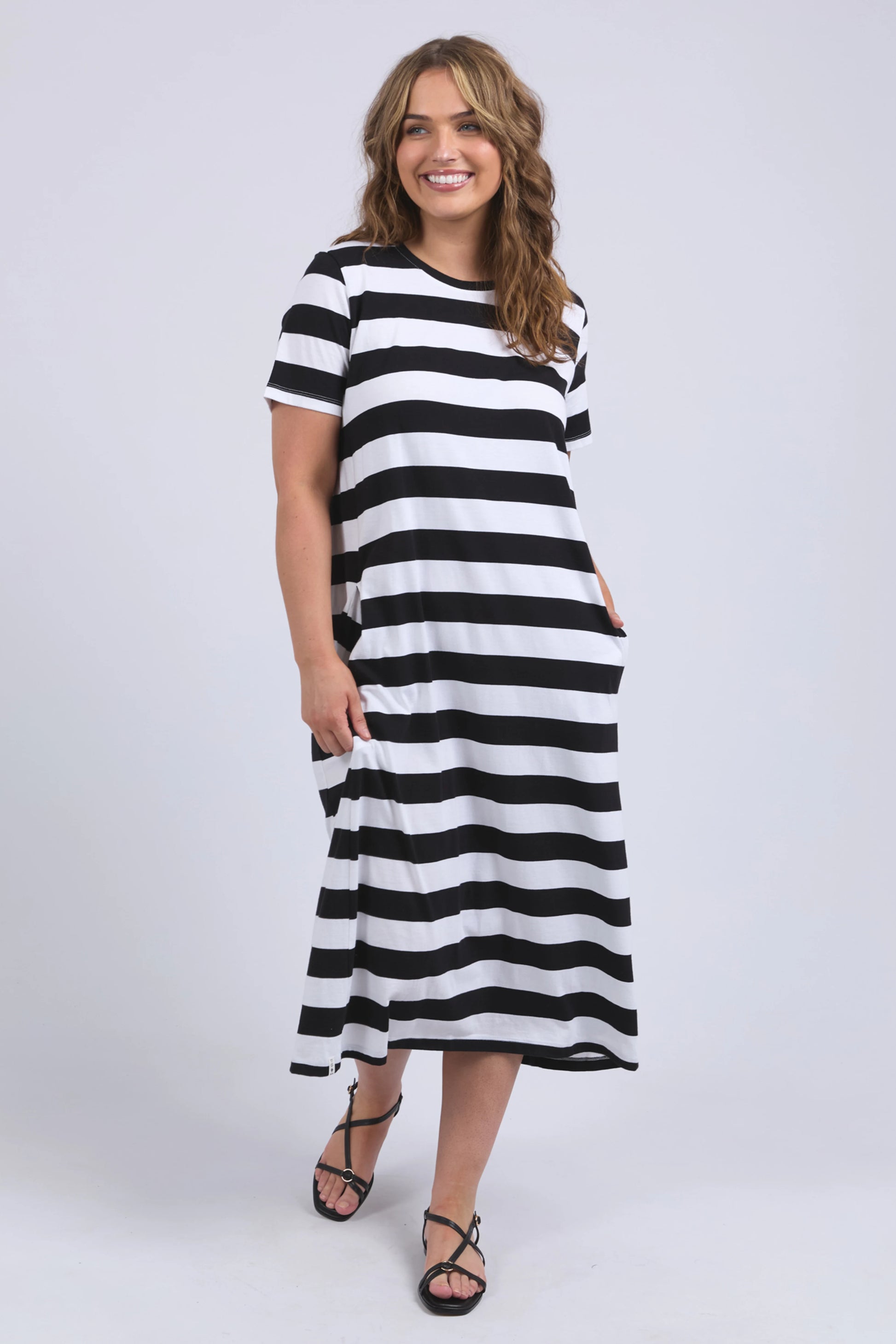 ELM ADIRA DRESS - BLACK STRIPE - THE VOGUE STORE