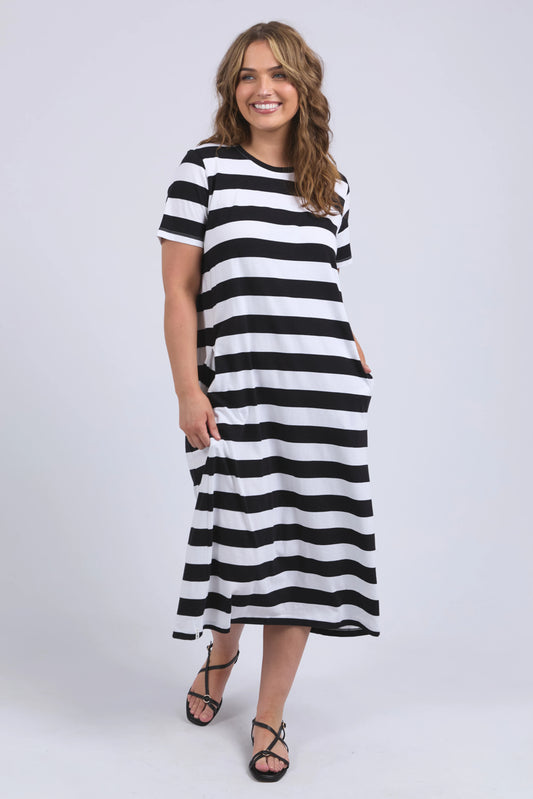 ELM ADIRA DRESS - BLACK STRIPE - THE VOGUE STORE