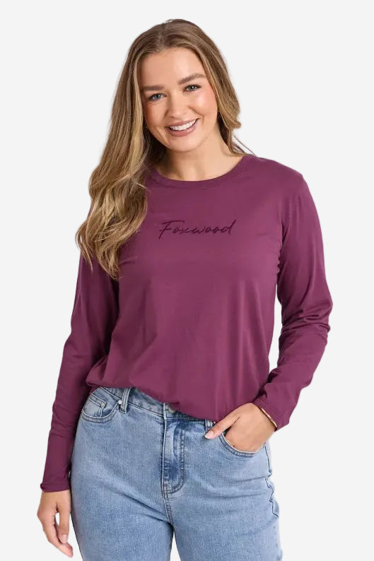 FOXWOOD SIGNATURE LONG SLEEVE TEE - PLUM - THE VOGUE STORE