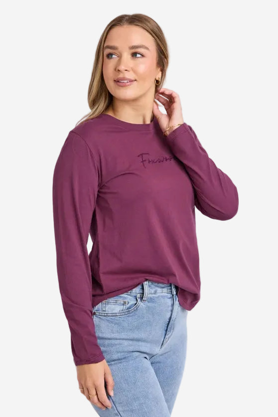 FOXWOOD SIGNATURE LONG SLEEVE TEE - PLUM - THE VOGUE STORE