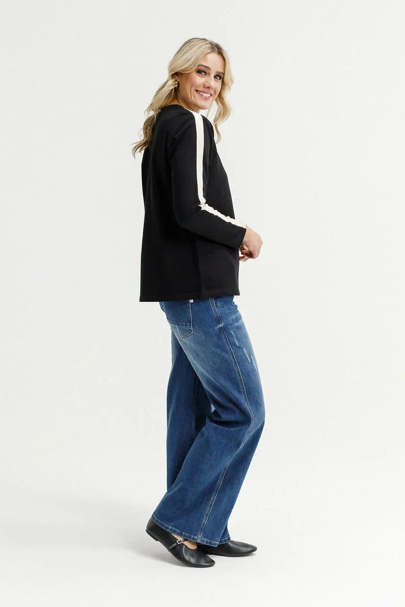 HOMELEE LONG SLEEVE CHRIS TEE - BLACK & SAND - THE VOGUE STORE
