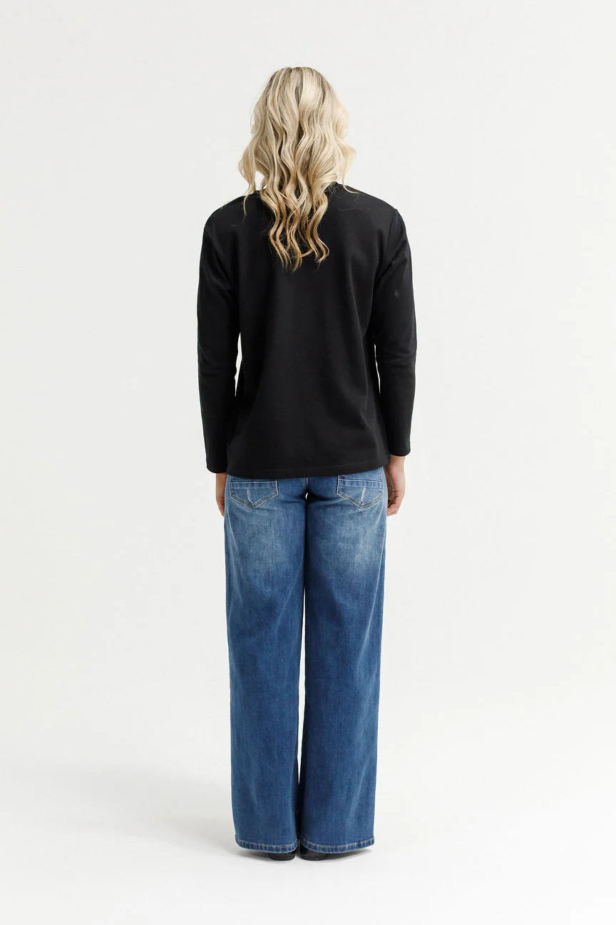 HOMELEE LONG SLEEVE CHRIS TEE - BLACK & SAND - THE VOGUE STORE