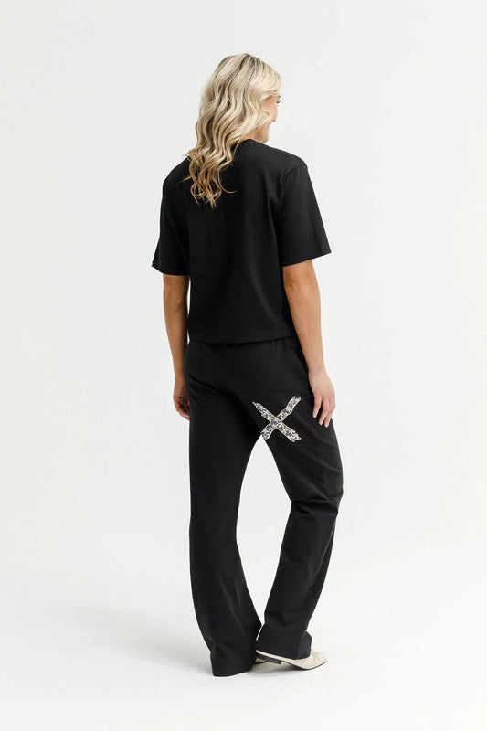 HOMELEE AVENUE PANTS - BLACK WITH GRAPHITE DAISY X - THE VOGUE STORE