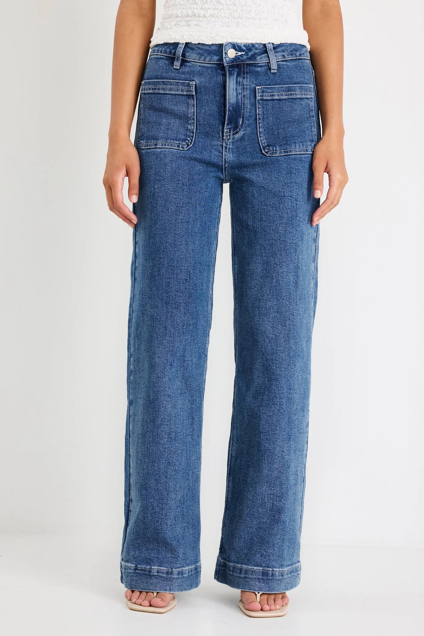 AMONG THE BRAVE ZOEY MINERAL BLUE HIGH RISE WIDE LEG POCKET JEAN - THE VOGUE STORE