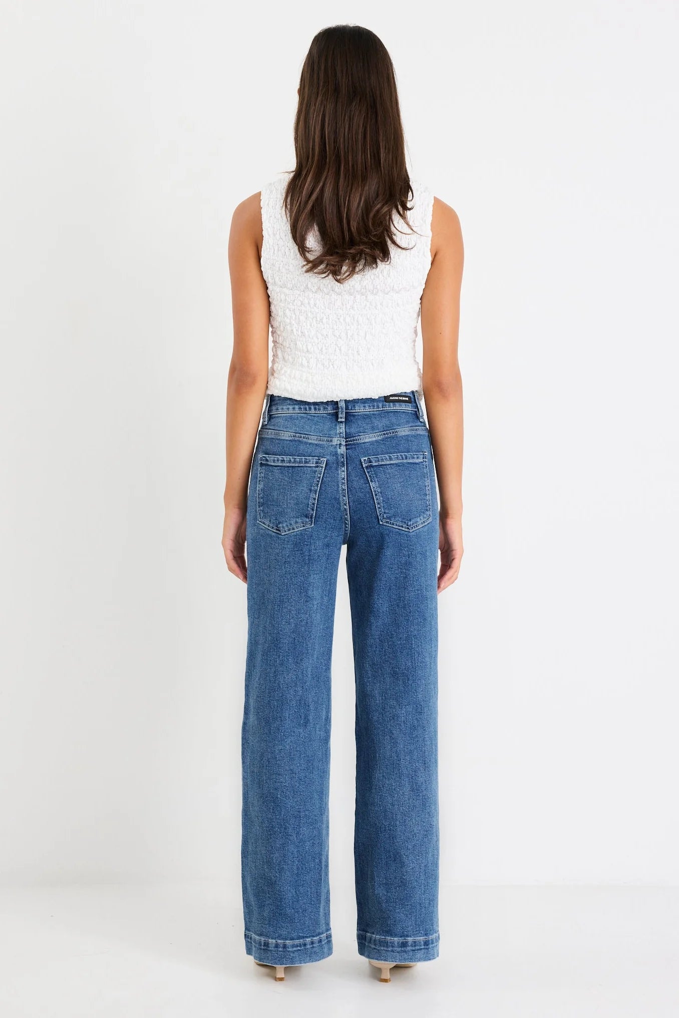 AMONG THE BRAVE ZOEY MINERAL BLUE HIGH RISE WIDE LEG POCKET JEAN - THE VOGUE STORE