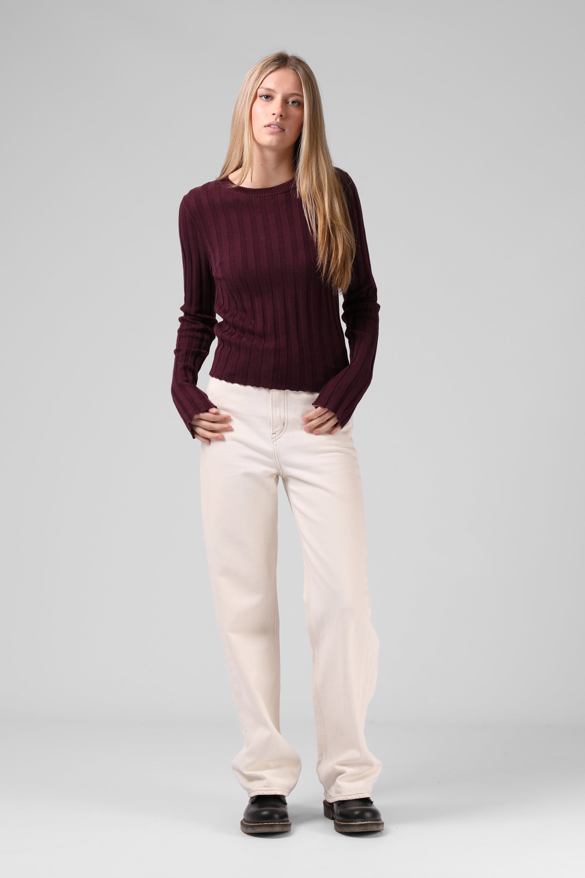 RPM WIDE KNIT LS TOP - PLUM - THE VOGUE STORE